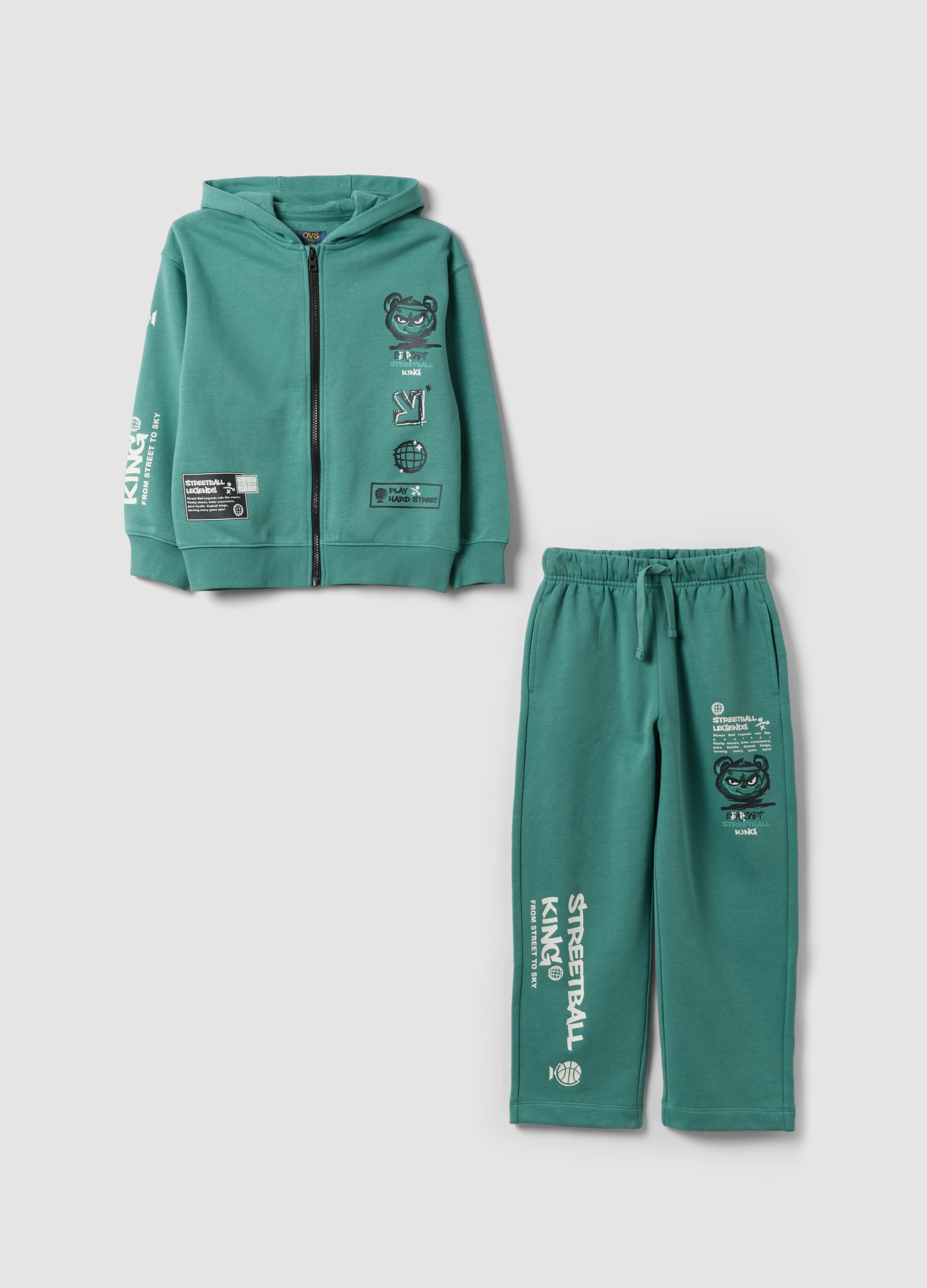OVS KIDS, Tuta Jogging Verde In Misto Cotone Con Felpa Con Cappuccio Per Bambino, Verde, Taglia: 4-5