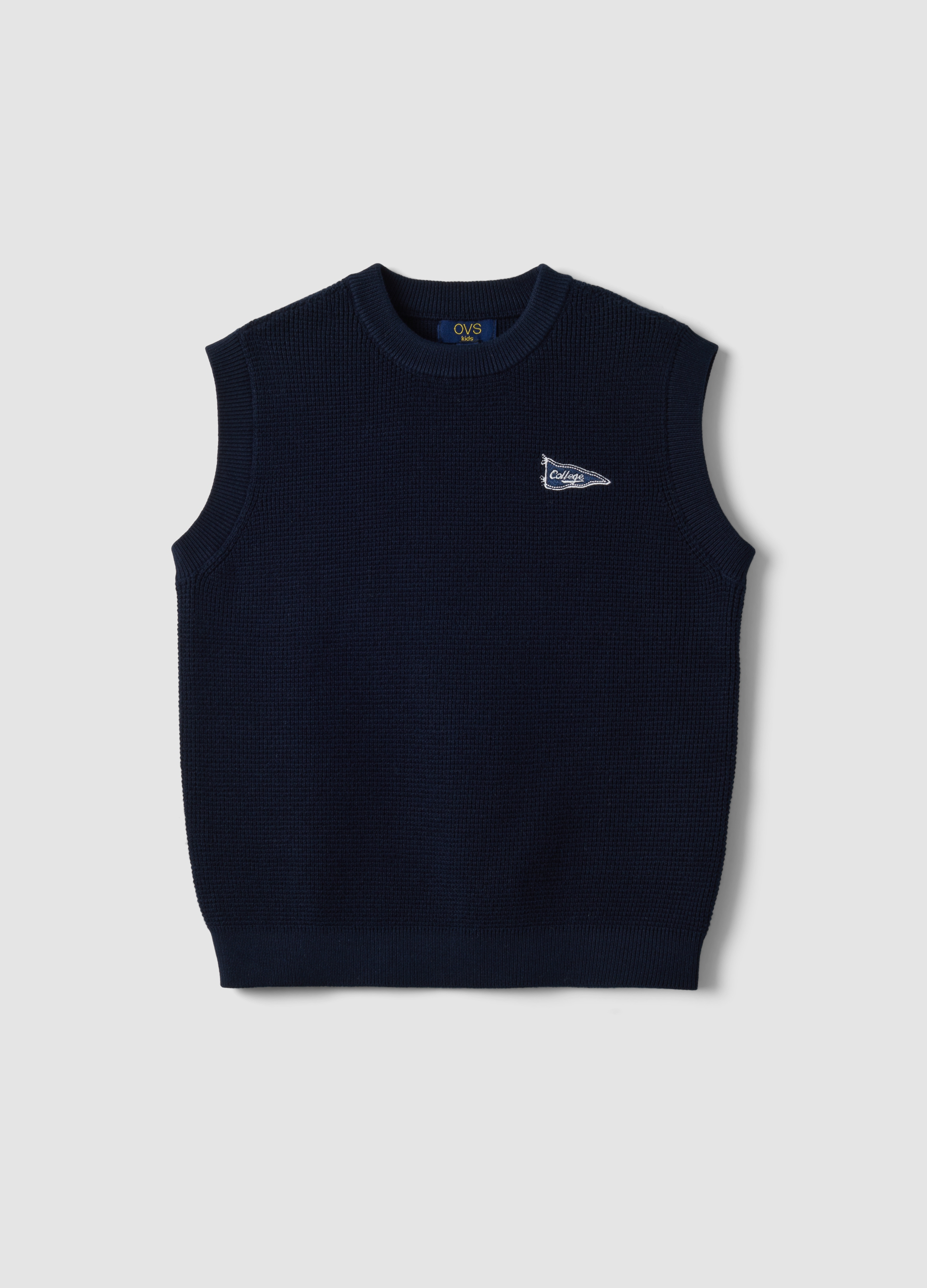 OVS KIDS, Gilet Blu In Misto Cotone Con Lavorazione A Maglia E Ricamo Per Bambino, Blu, Taglia: 9-10