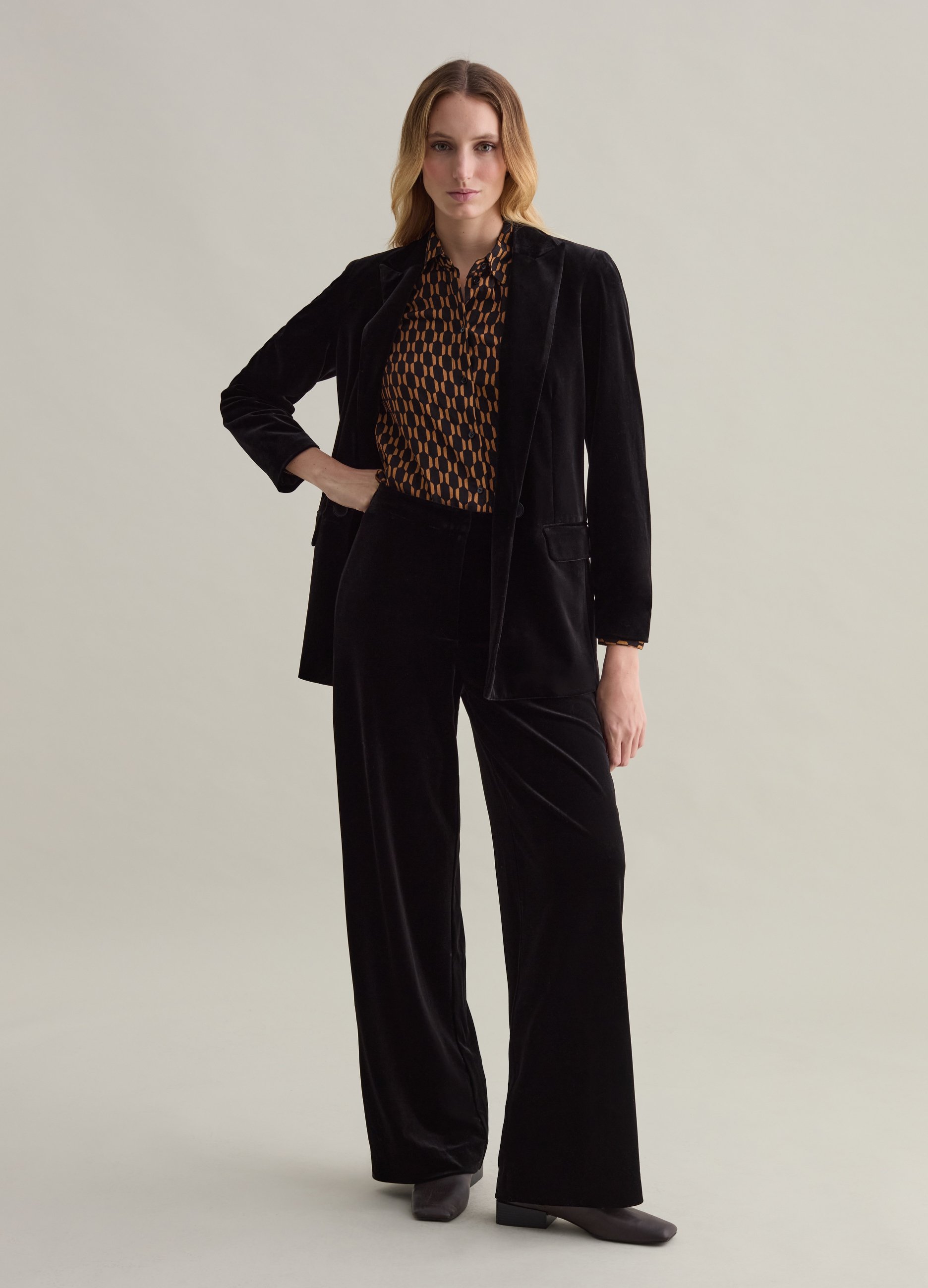 PIOMBO, Pantalone A Gamba Larga In Velluto, Donna, Blu, Taglia: XS