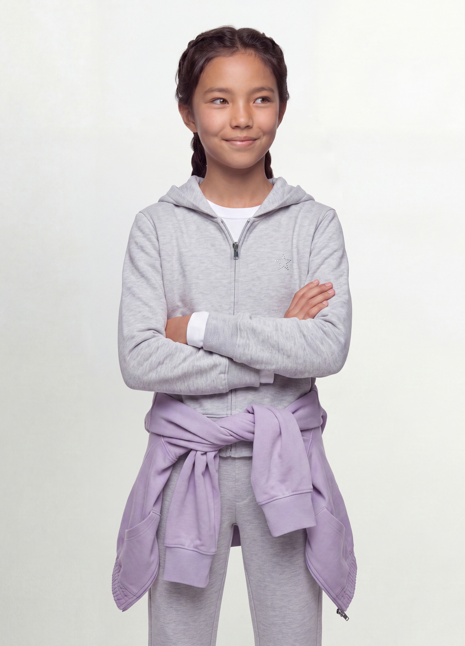 OVS KIDS, Felpa Grigia Con Cappuccio In Puro Cotone Organico Con Stella Per Ragazza, Bambina, Grigio, Taglia: 14-15