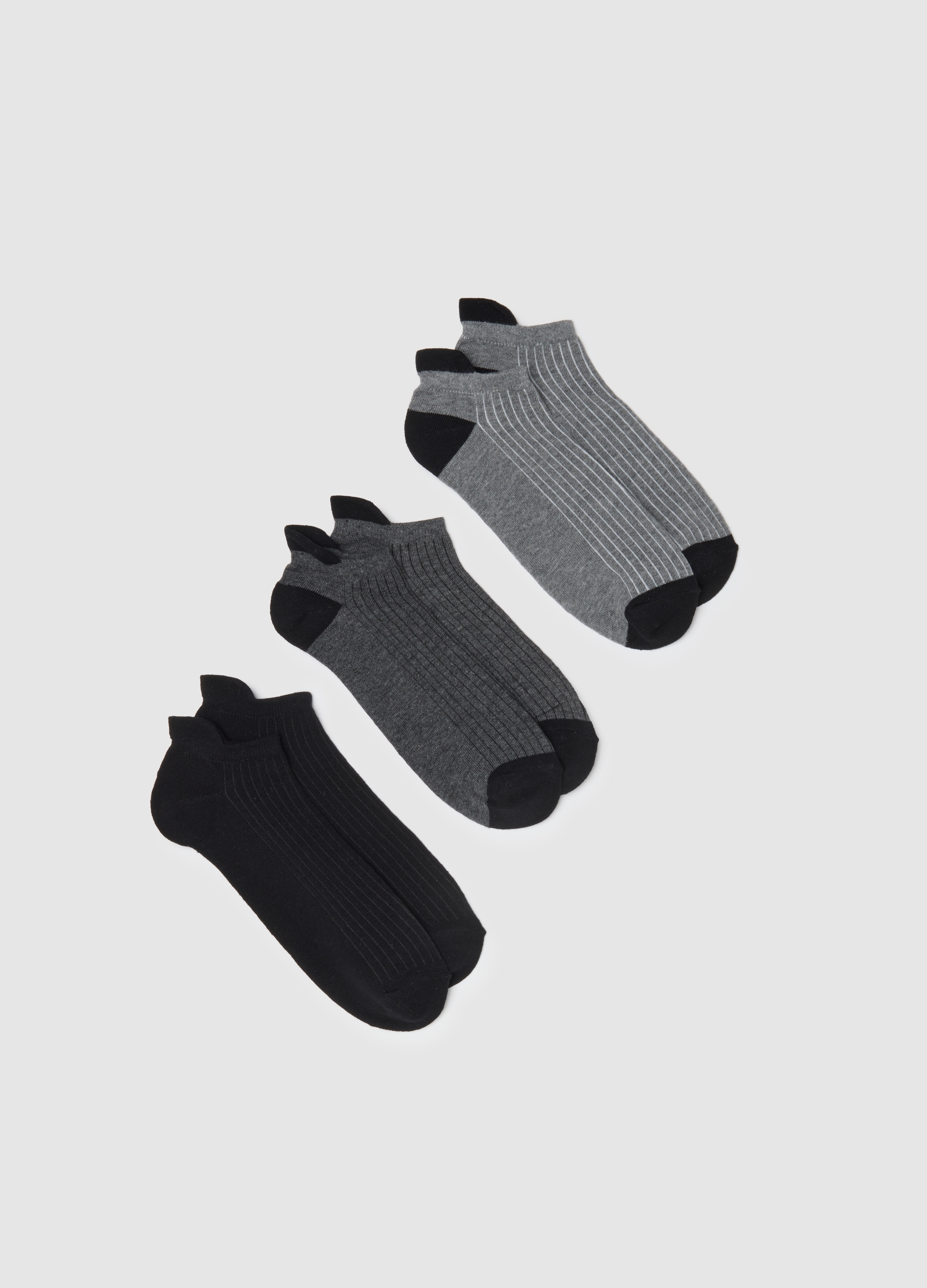 Pack De Tres Calcetines Deportivos De Algodón Multicolor Hasta El Tobillo, Hombre, Negro/Gris, Talla: 43/46