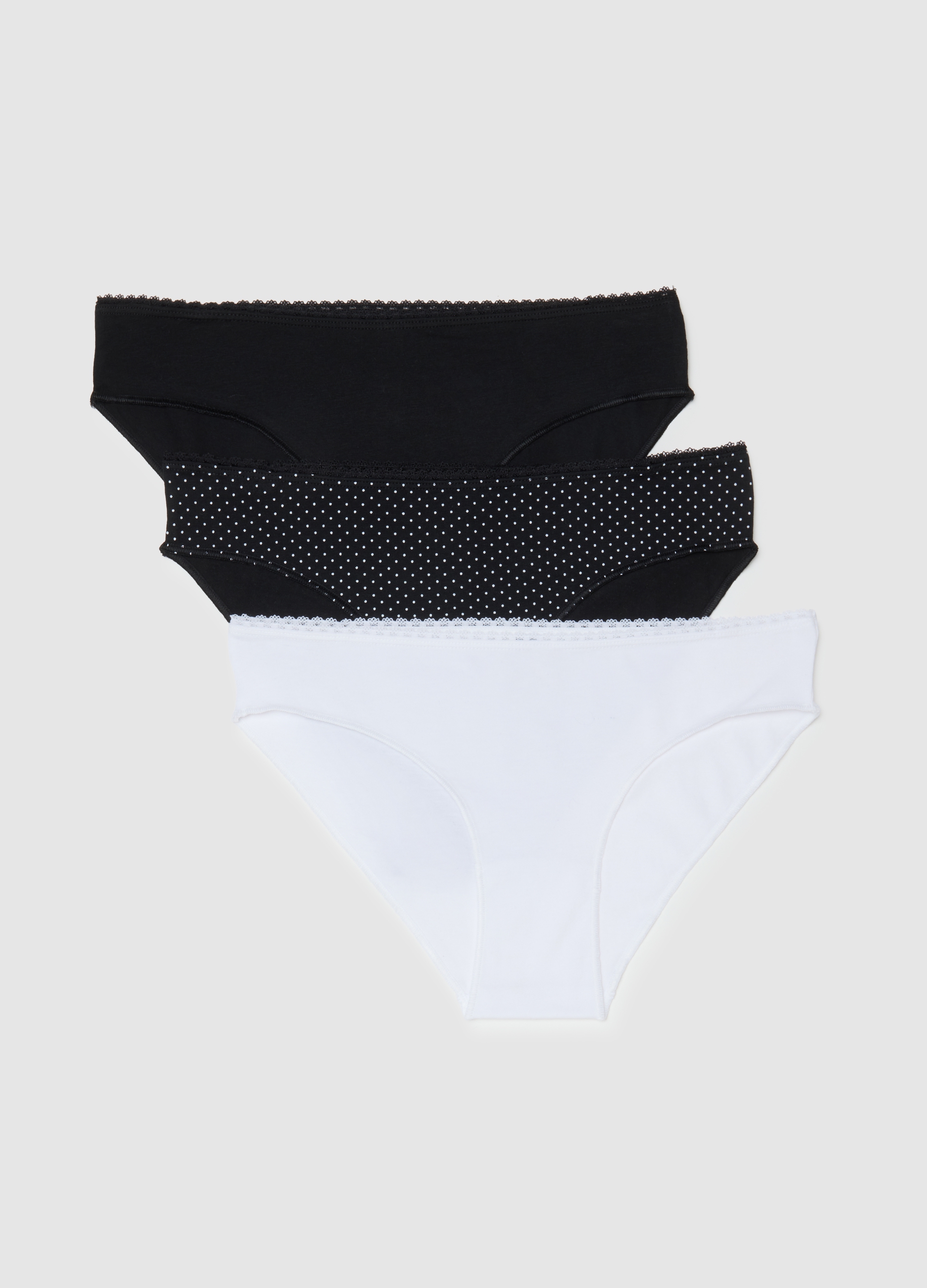 Tripack De Bragas Multicolor De Algodón Elástico Ajuste Regular, Mujer, Negro/Blanco, Talla: 3