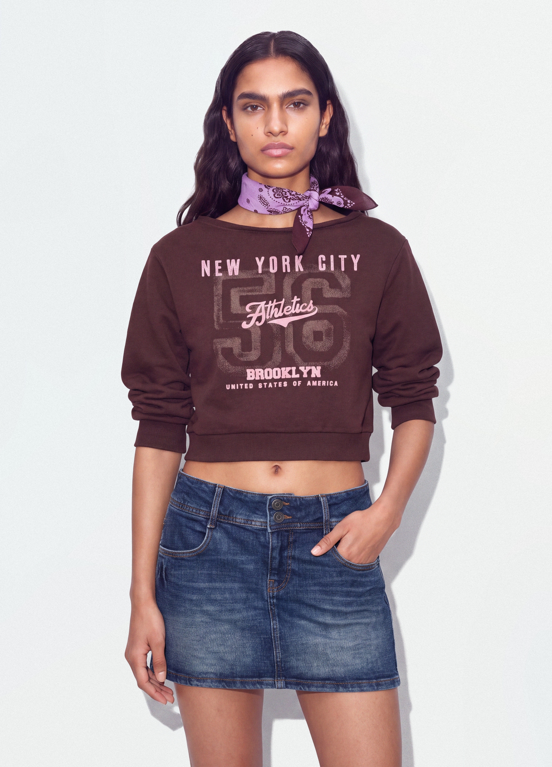 B.ANGEL, Felpa Marrone In Misto Cotone Con Scollo Ampio Regular Fit, Donna, Marrone, Taglia: XS