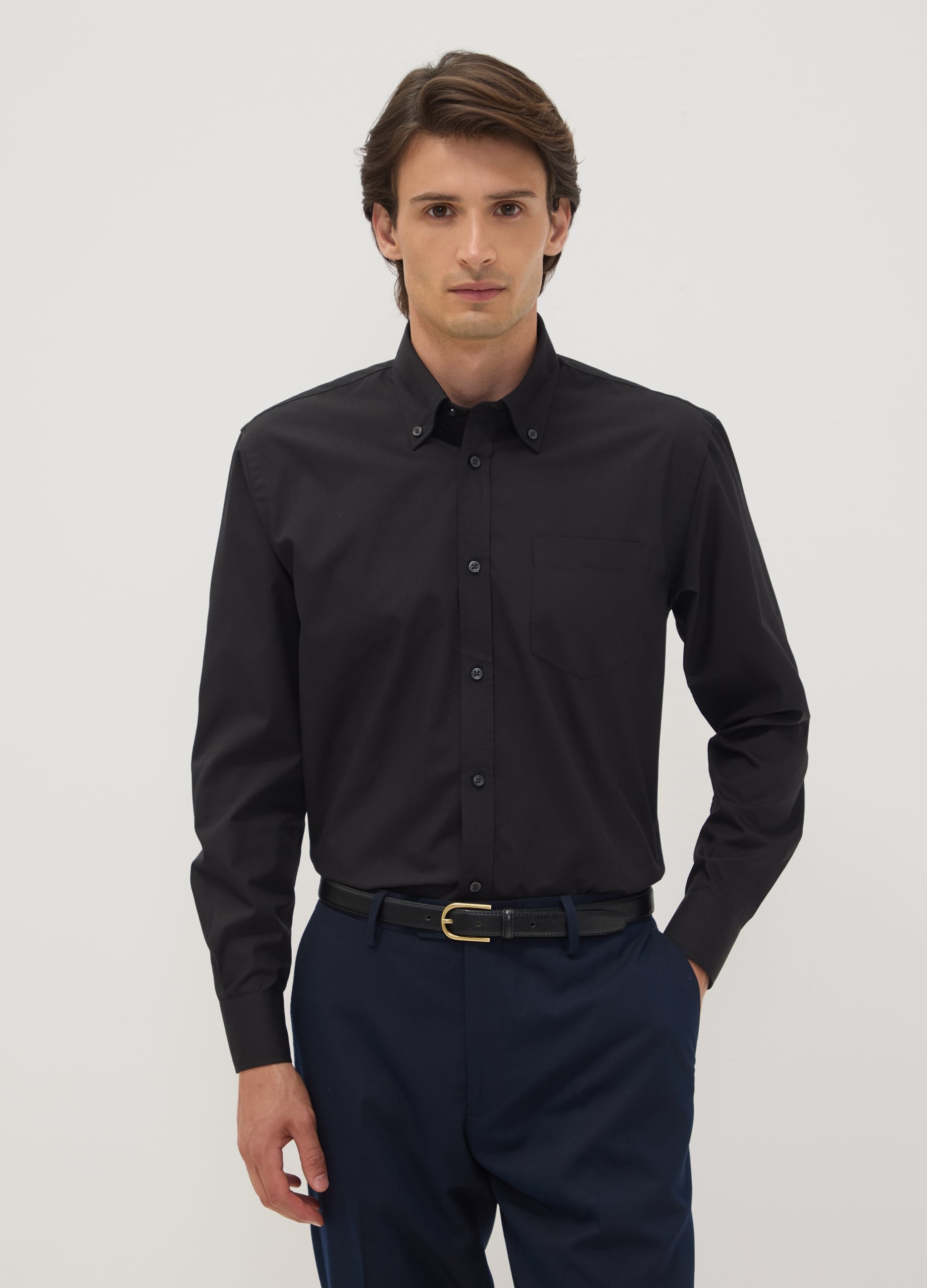 OVS, Camicia Nera Slim Fit Con Colletto Classico Easy Iron, Uomo, Nero, Taglia: 41