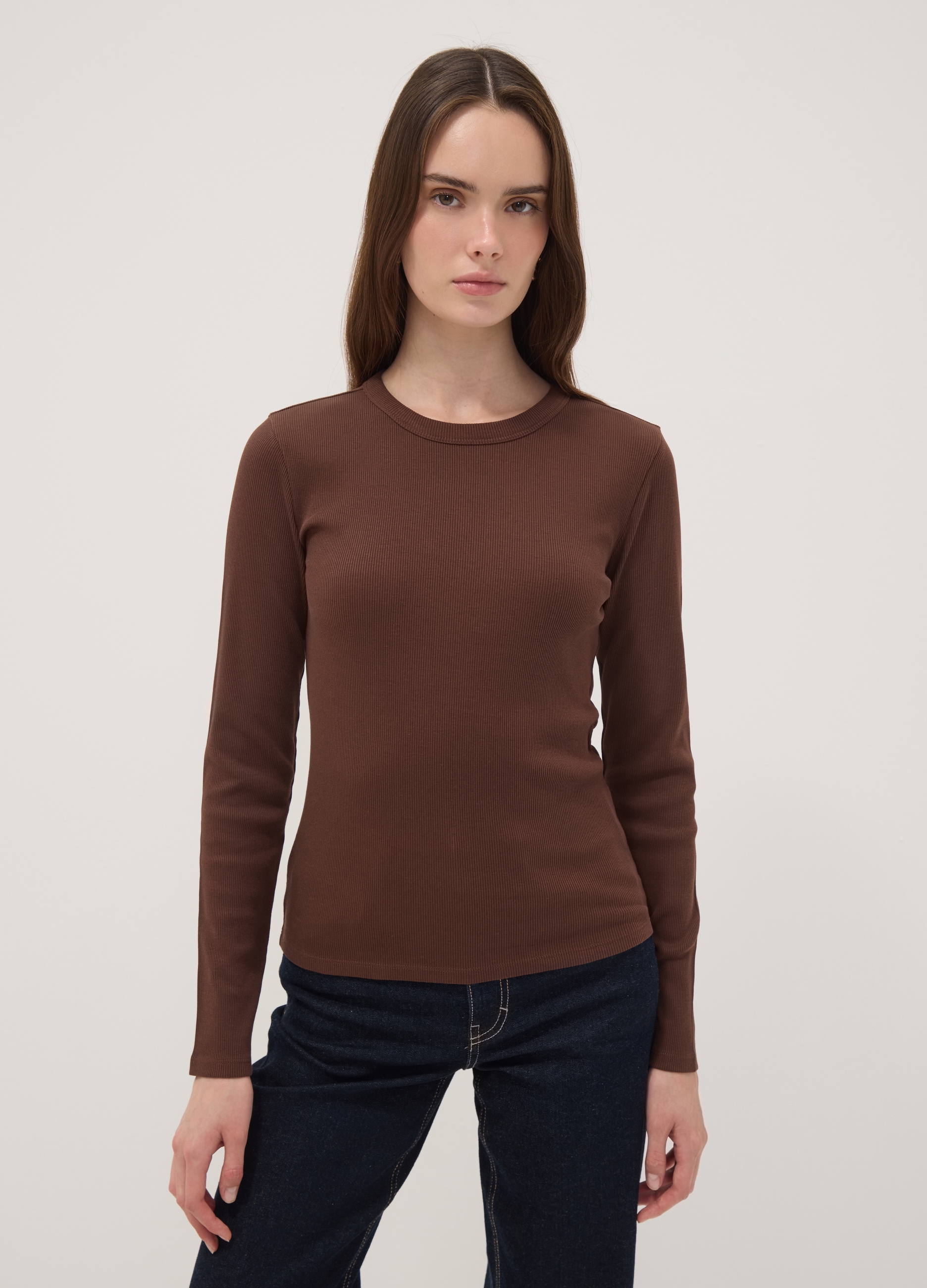 OVS, T-shirt Marrone A Maniche Lunghe In Puro Cotone, Donna, Marrone, Taglia: XXL