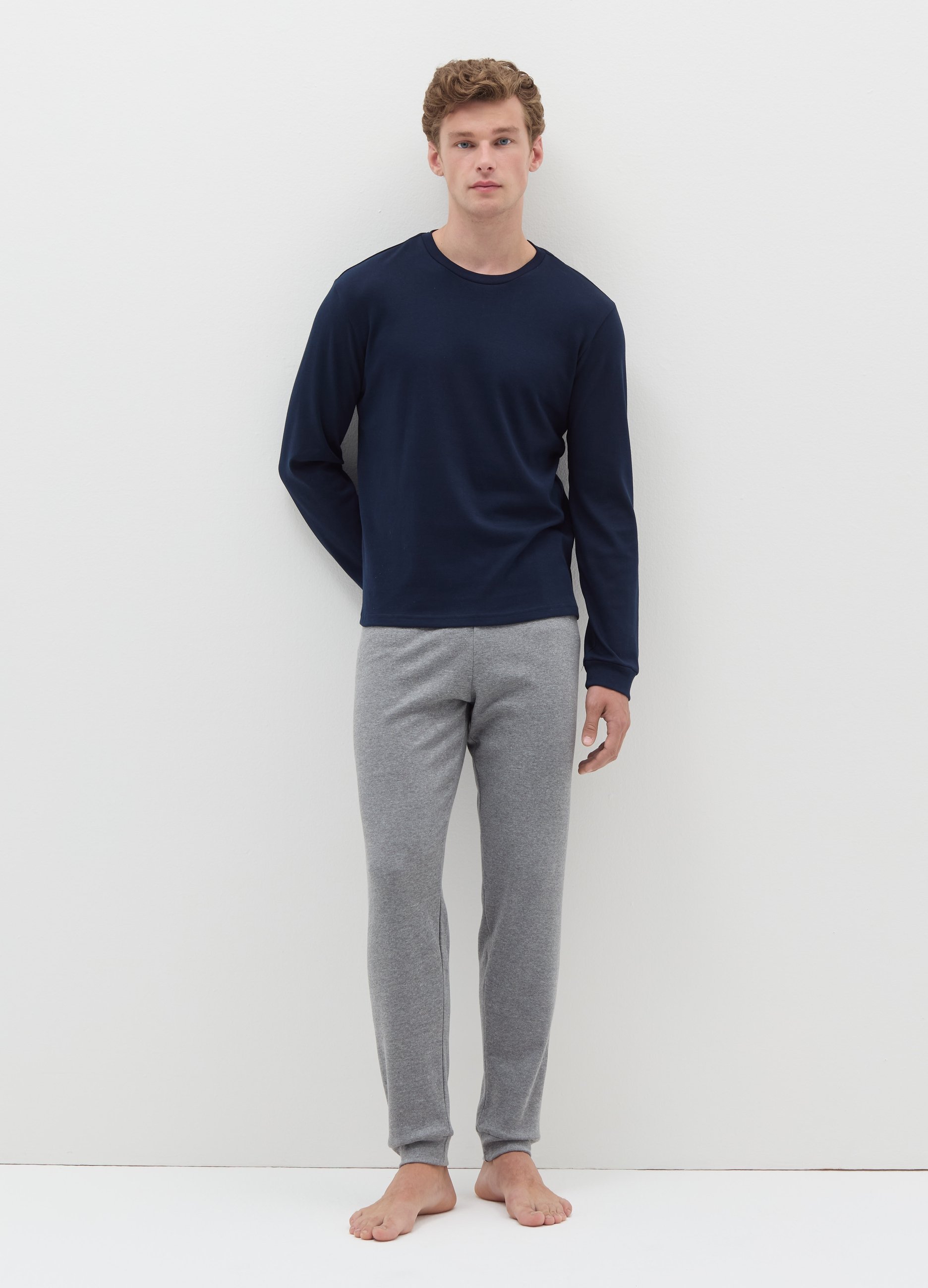 Pijama Largo De Algodón Entretejido, Hombre, Azul Noche, Talla: L