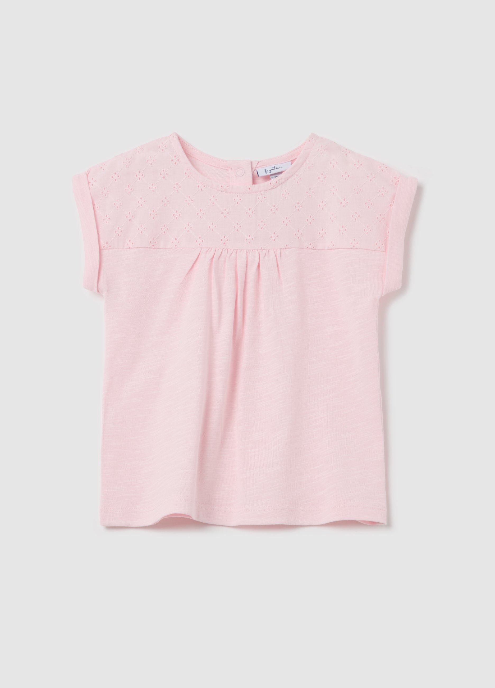 FAGOTTINO, T-shirt In Cotone Con Inserto Sangallo, Bambina, Rosa, Taglia: 12-18