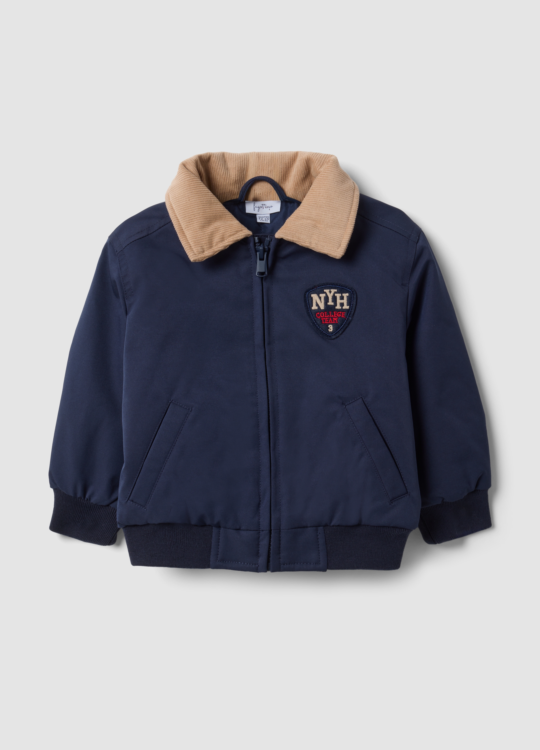FAGOTTINO, Giacca Blu Con Zip E Colletto A Contrasto Per Bimbo, Bambino, Blu, Taglia: 12-18