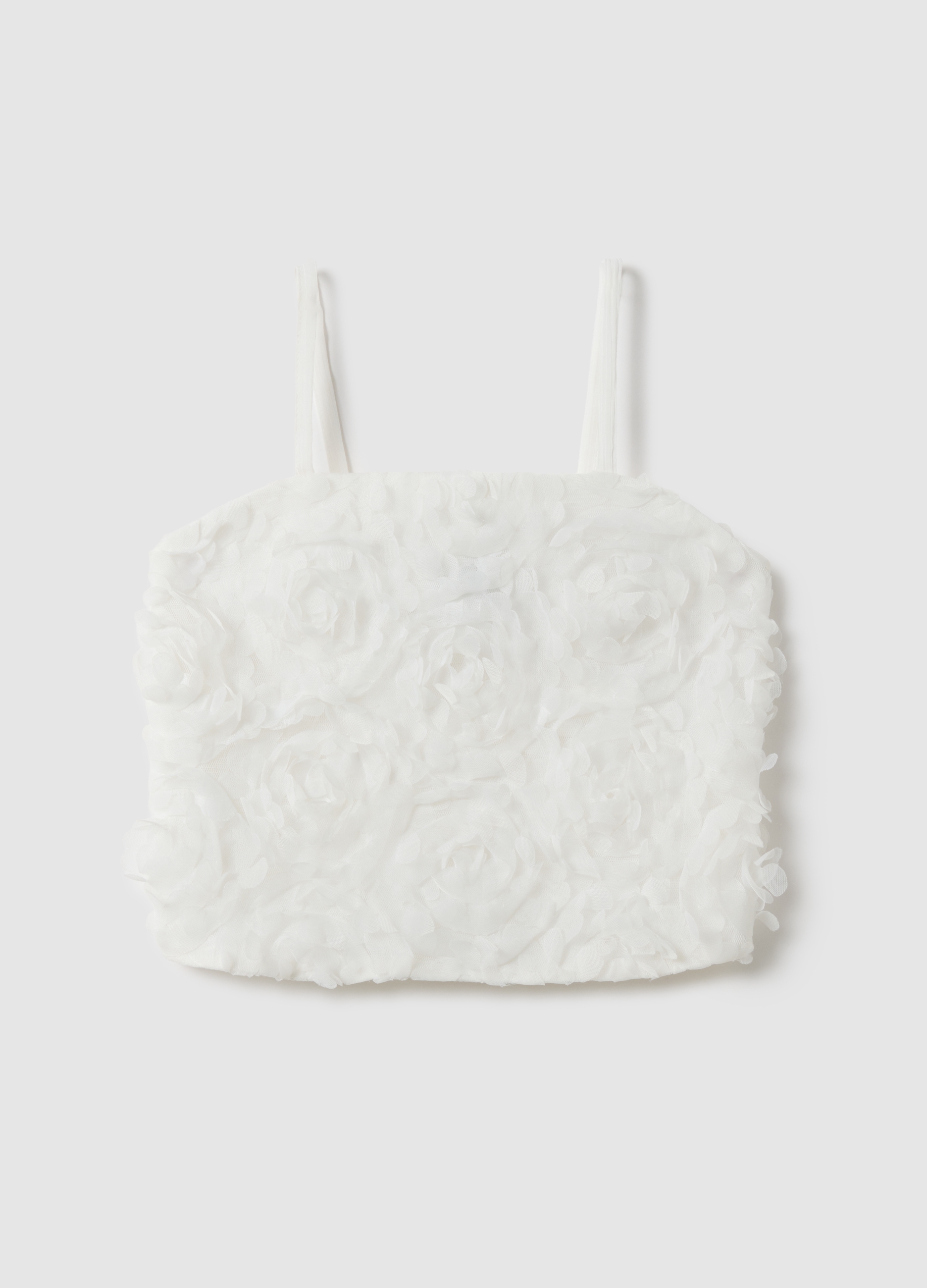 OVS KIDS, Camiseta De Tirantes Blanca De Niña Ajuste Regular Con Textura Floral, Niña, Blanco suave, Talla: 9-10