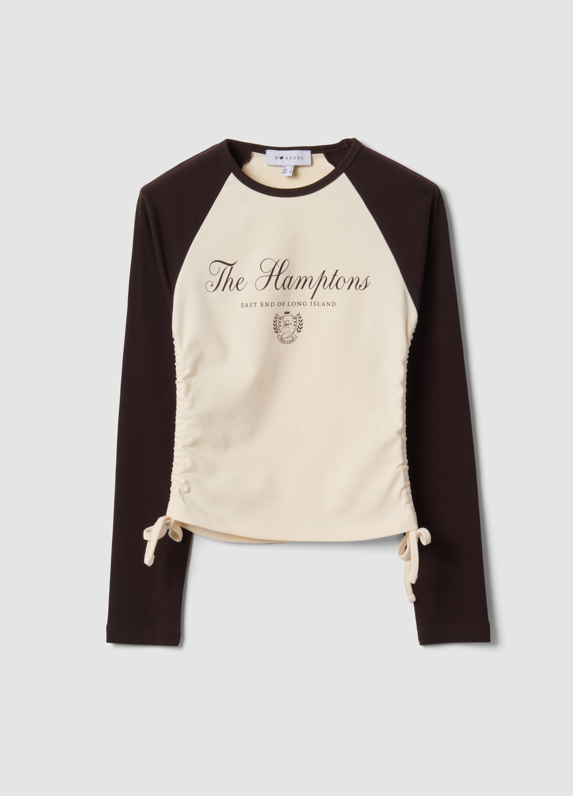 B.ANGEL, T-shirt Beige In Cotone Elasticizzato Con Girocollo, Donna, Beige, Taglia: S