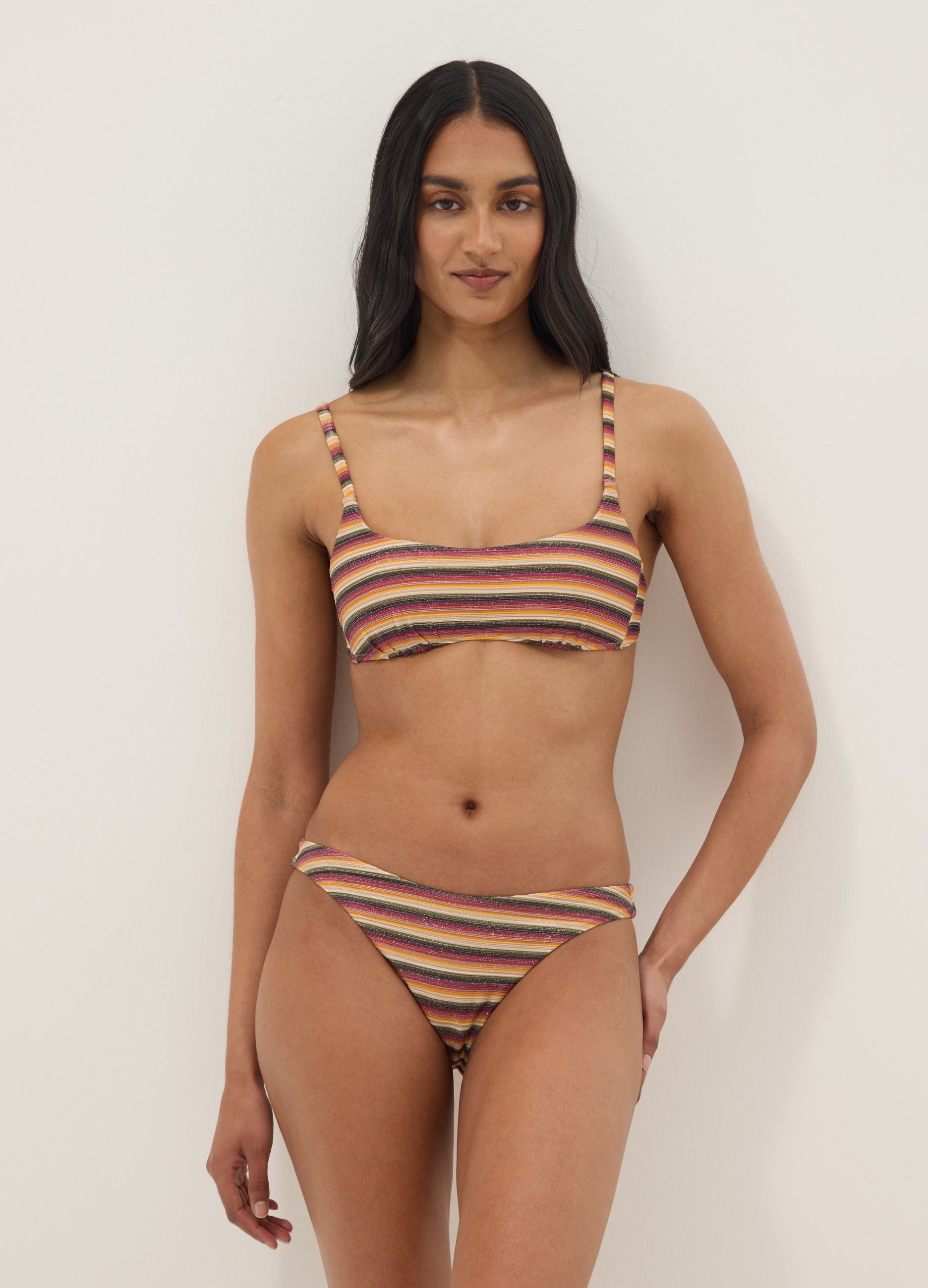 OVS, Slip Da Mare In Tessuto Elasticizzato A Righe Multicolor, Donna, Multicolor, Taglia: 4