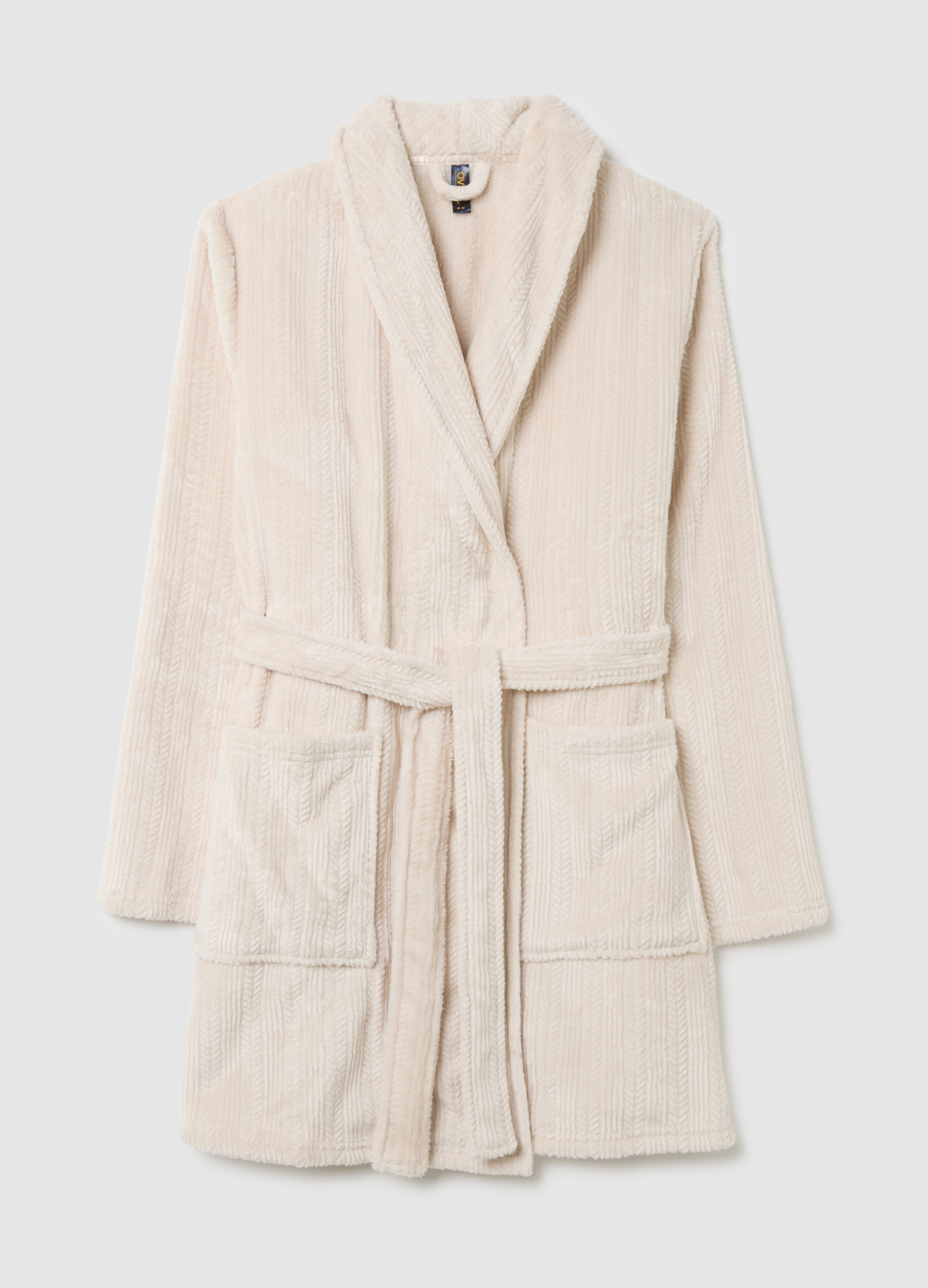 Bata Beige Con Cinturón Y Bolsillos, Mujer, Beige Claro, Talla: S