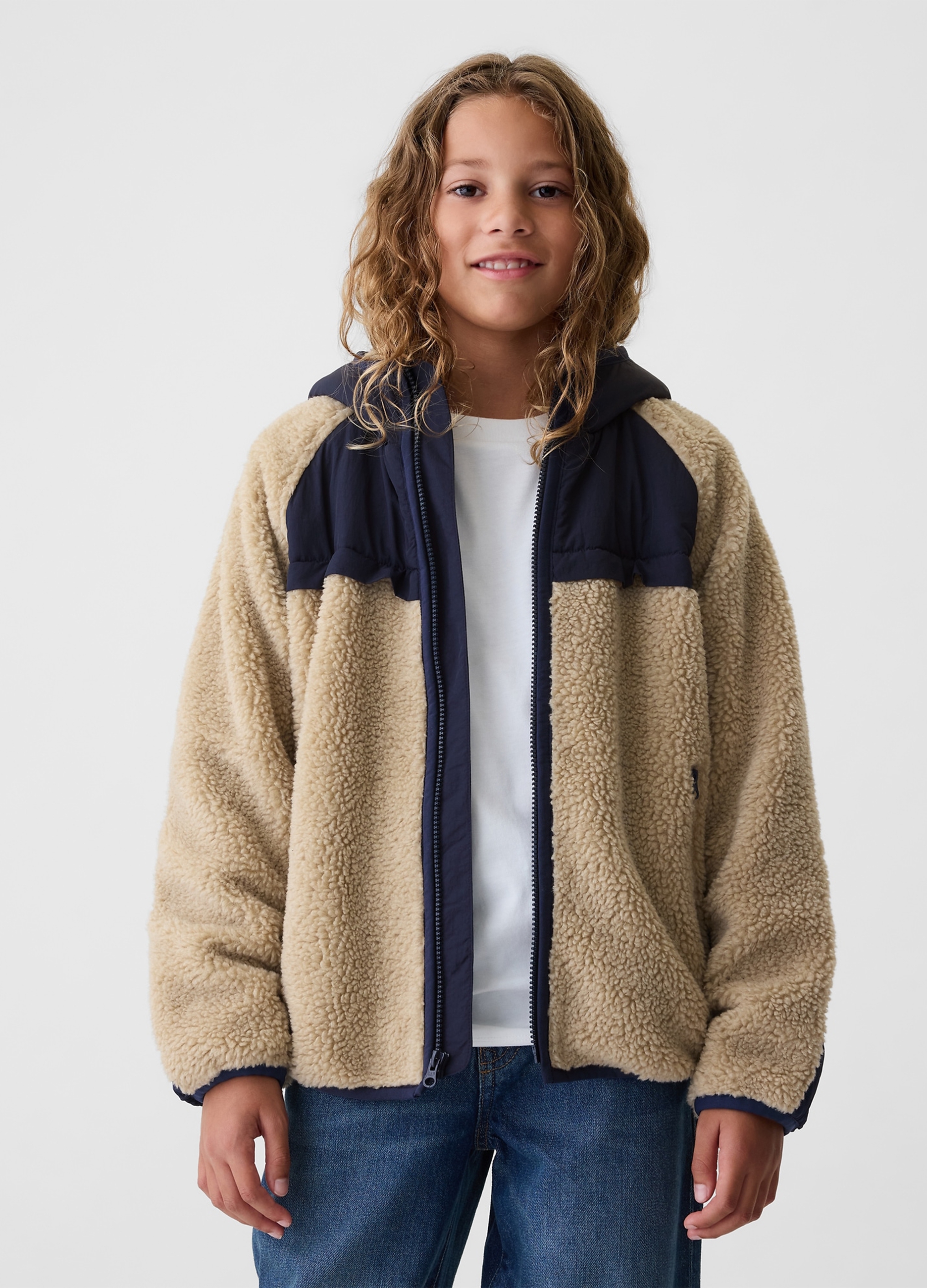 GAP KIDS, Giacca In Sherpa Con Cappuccio, Bambino, Beige, Taglia: XS/99-114