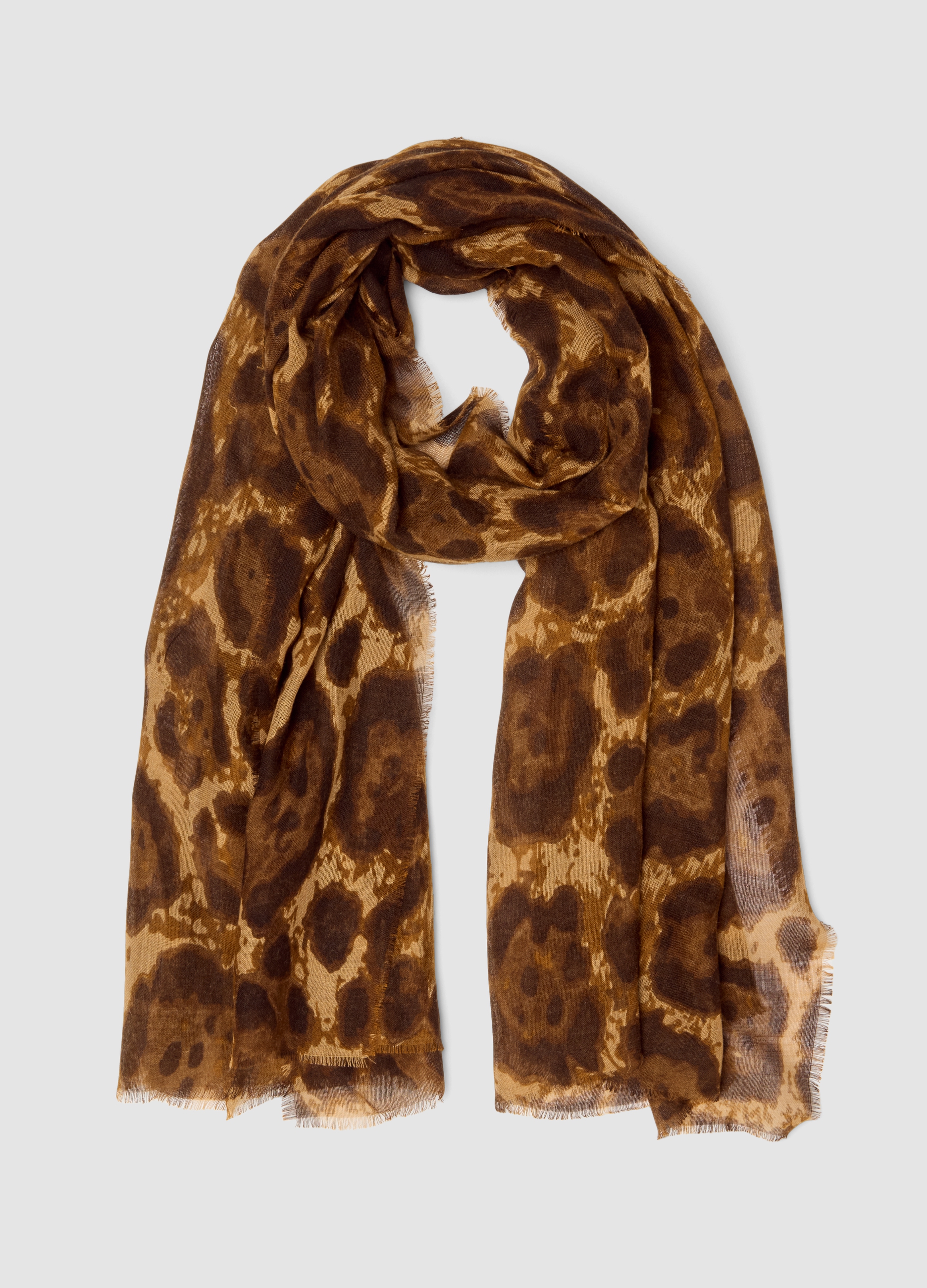 OVS, Sciarpa Marrone In Misto Lana Con Stampa Animalier, Donna, Marrone, Taglia: ONE SIZE