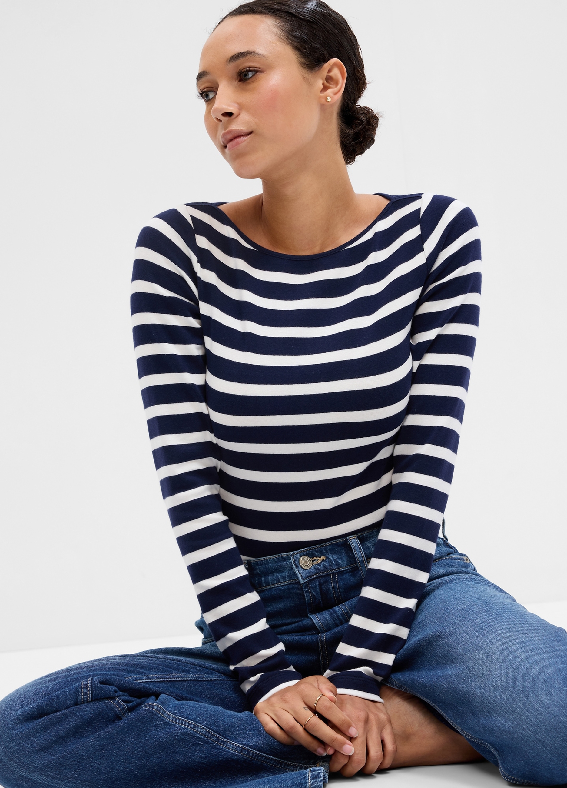 GAP, T-shirt A Righe Con Scollo A Barca, Donna, Blu, Taglia: S