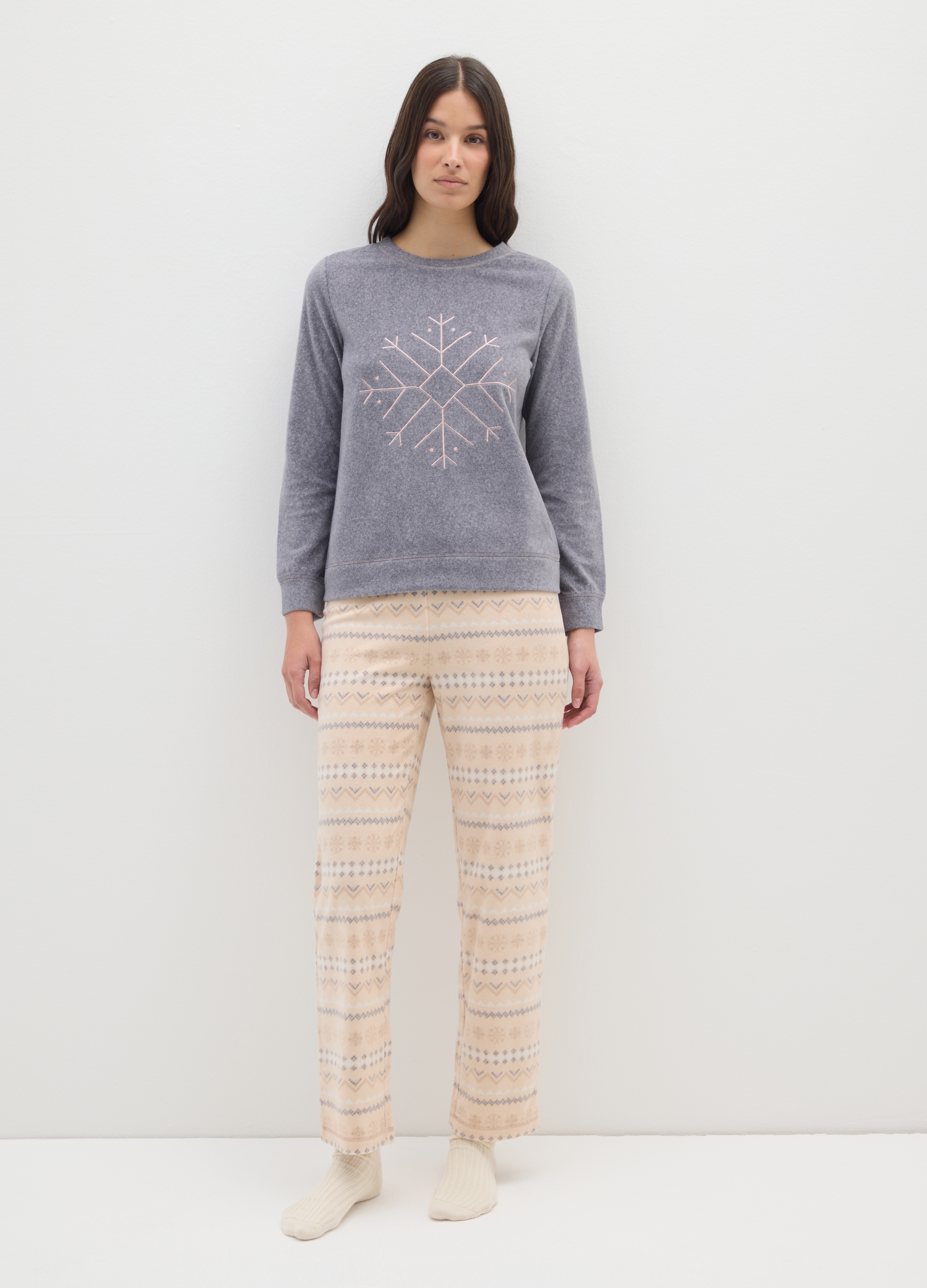 OVS, Pigiama Natalizio Multicolor Regular Fit Con Fiocchi Di Neve, Donna, Multicolor, Taglia: S