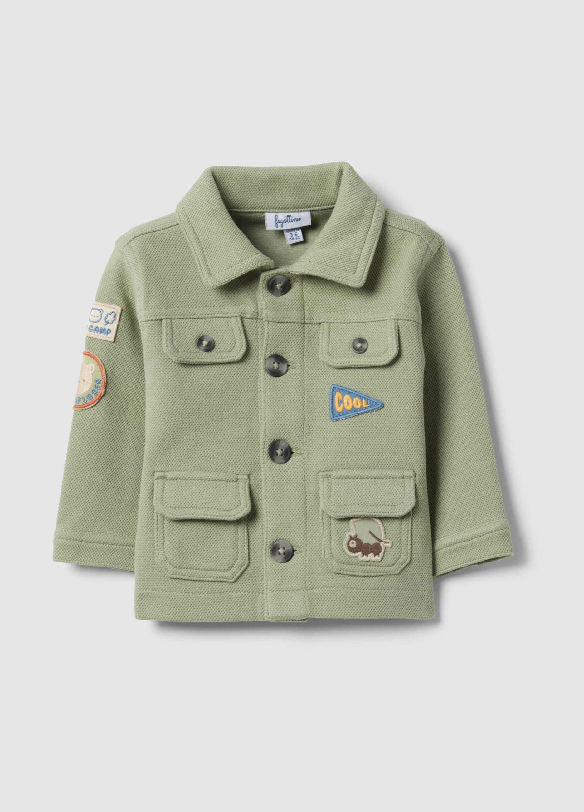 FAGOTTINO, Chaqueta Verde De Bebé En Mezcla De Algodón Orgánico, Ajuste Regular Con Parche, Bebé Niño, Verde claro, Talla: 3-6