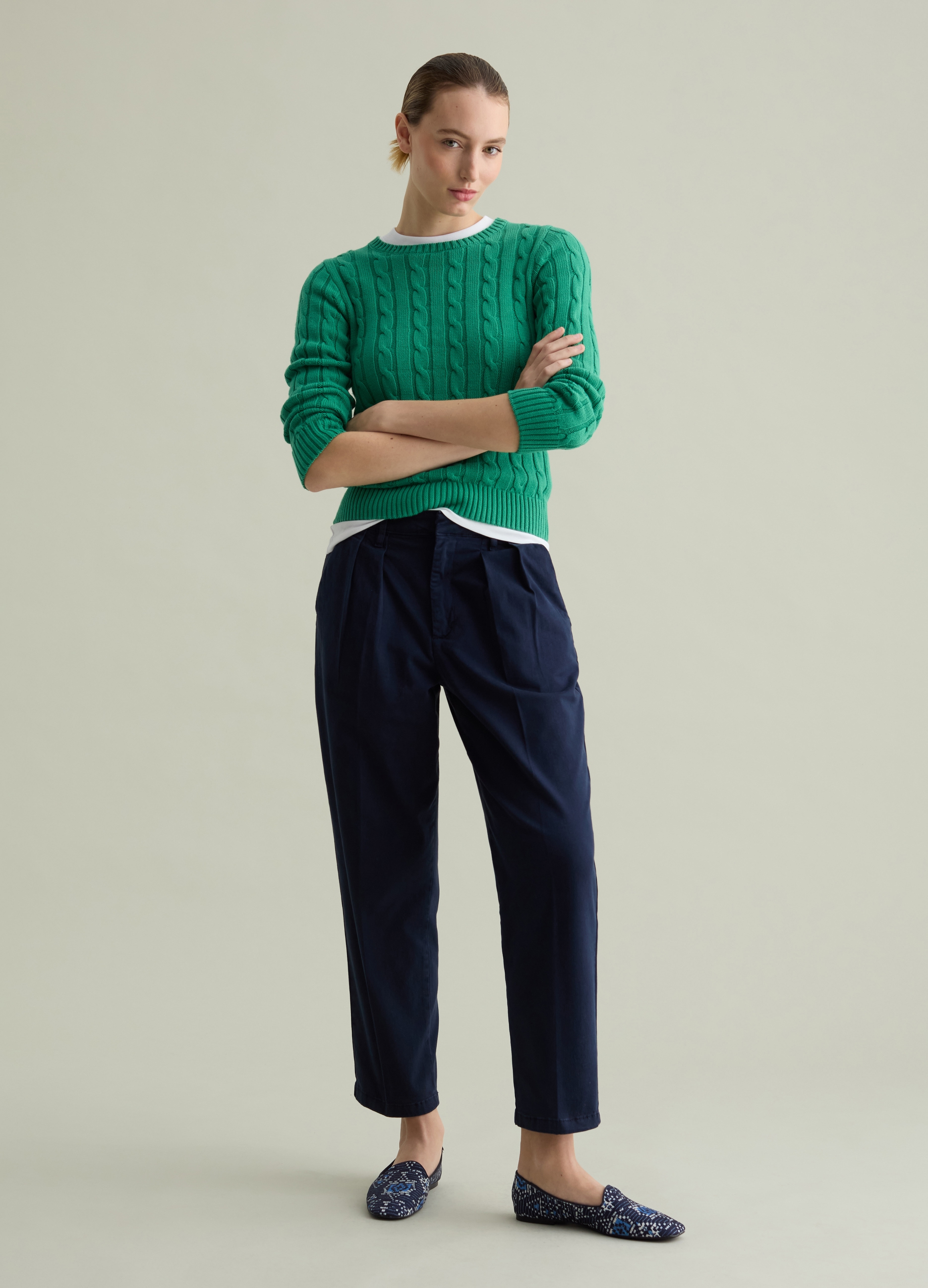 PIOMBO, Jersey De Canalé Con Punto Trenzado, Mujer, Verde esmeralda, Talla: 40