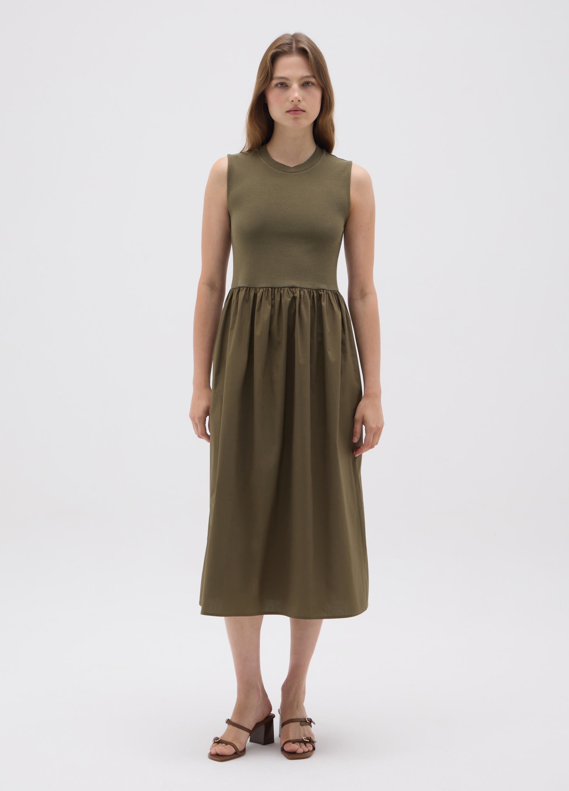 OVS , Abito Midi In Cotone Elasticizzato Verde, Donna, Verde, Taglia: XS