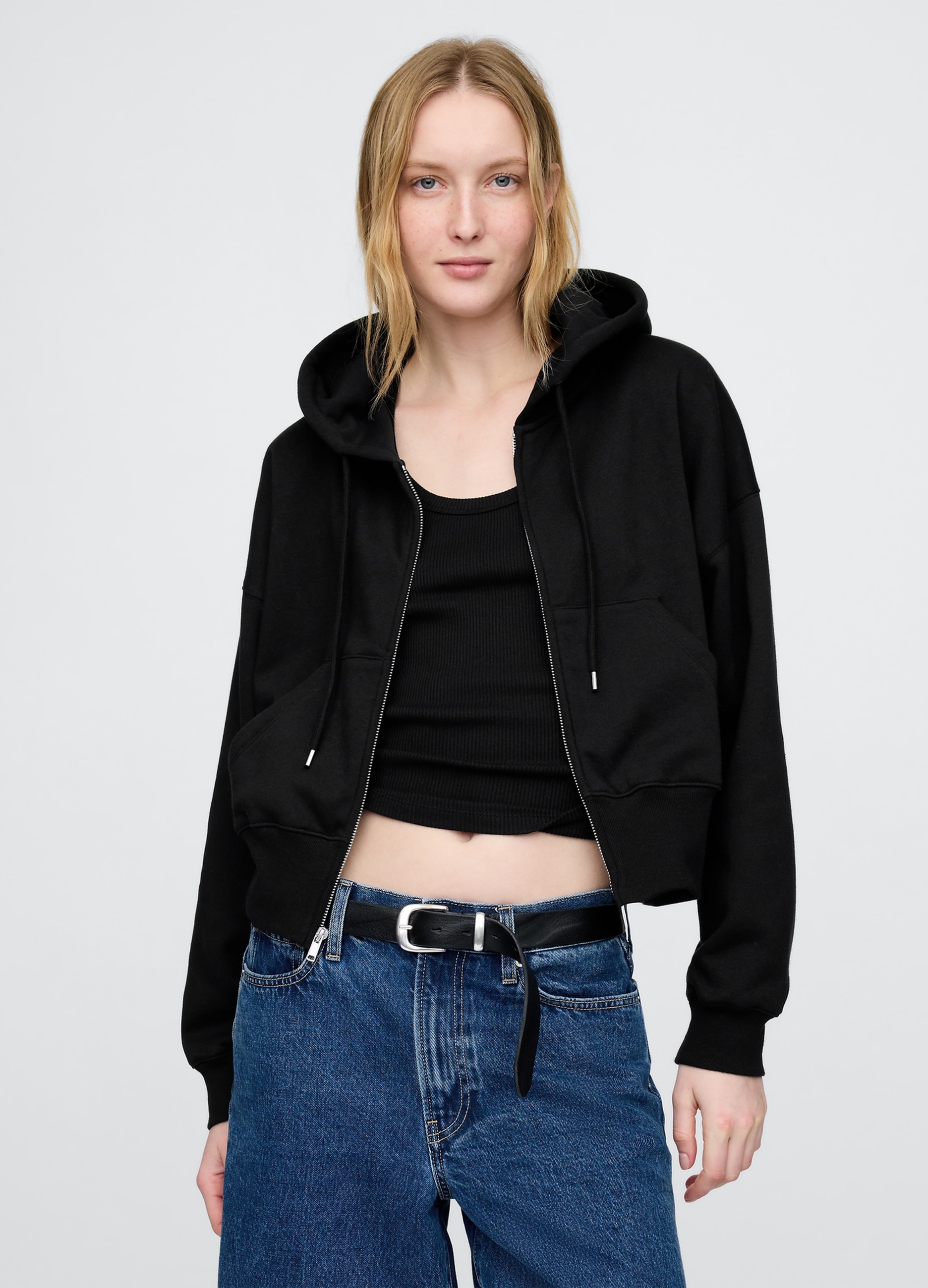 GAP, Felpa Con Cappuccio A Zip Intera, Donna, Nero, Taglia: XS