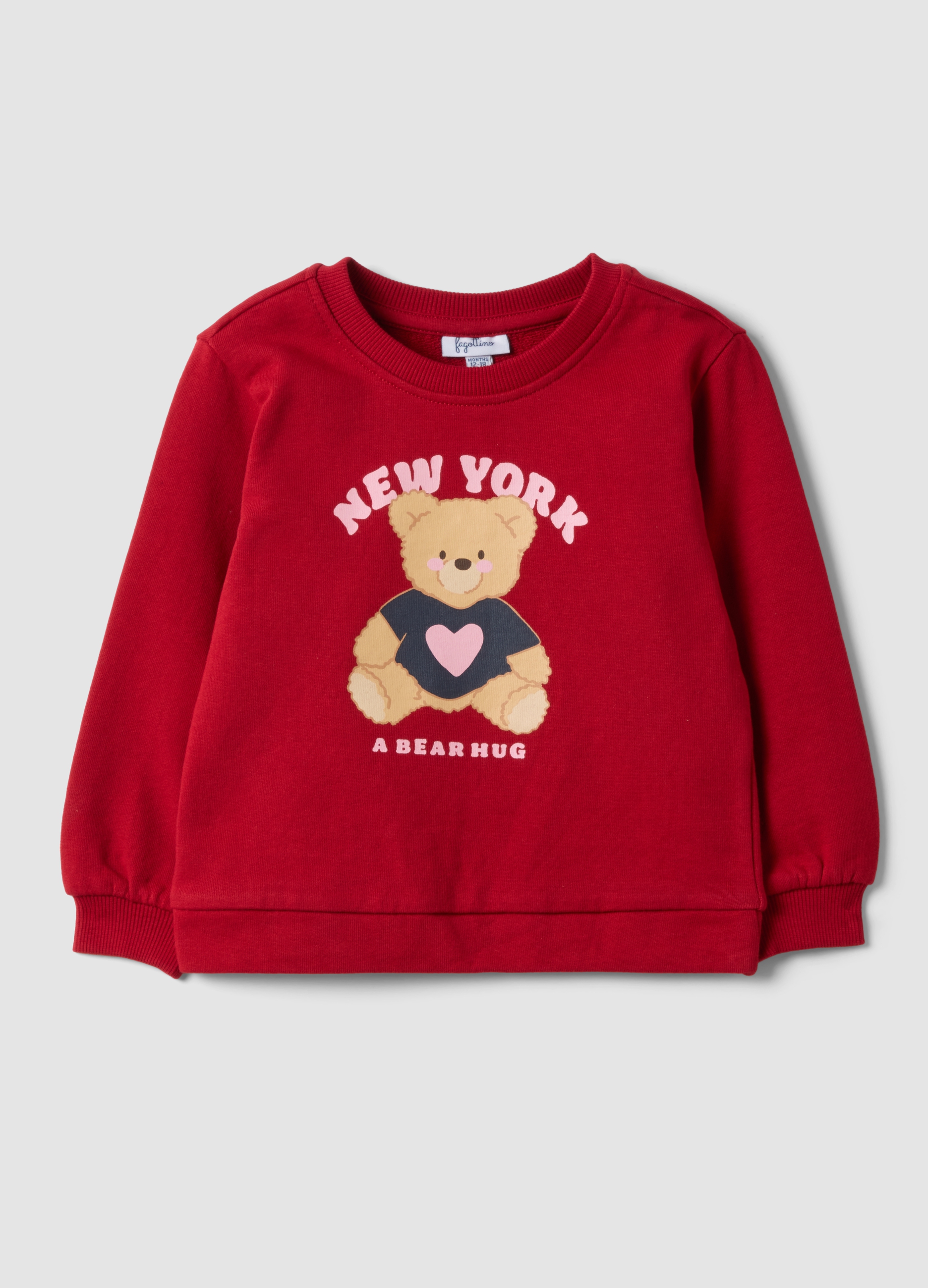 FAGOTTINO, Felpa Rossa In Puro Cotone A Girocollo E Con Stampa Orsetto Per Bimba, Bambina, Rosso, Taglia: 30-36