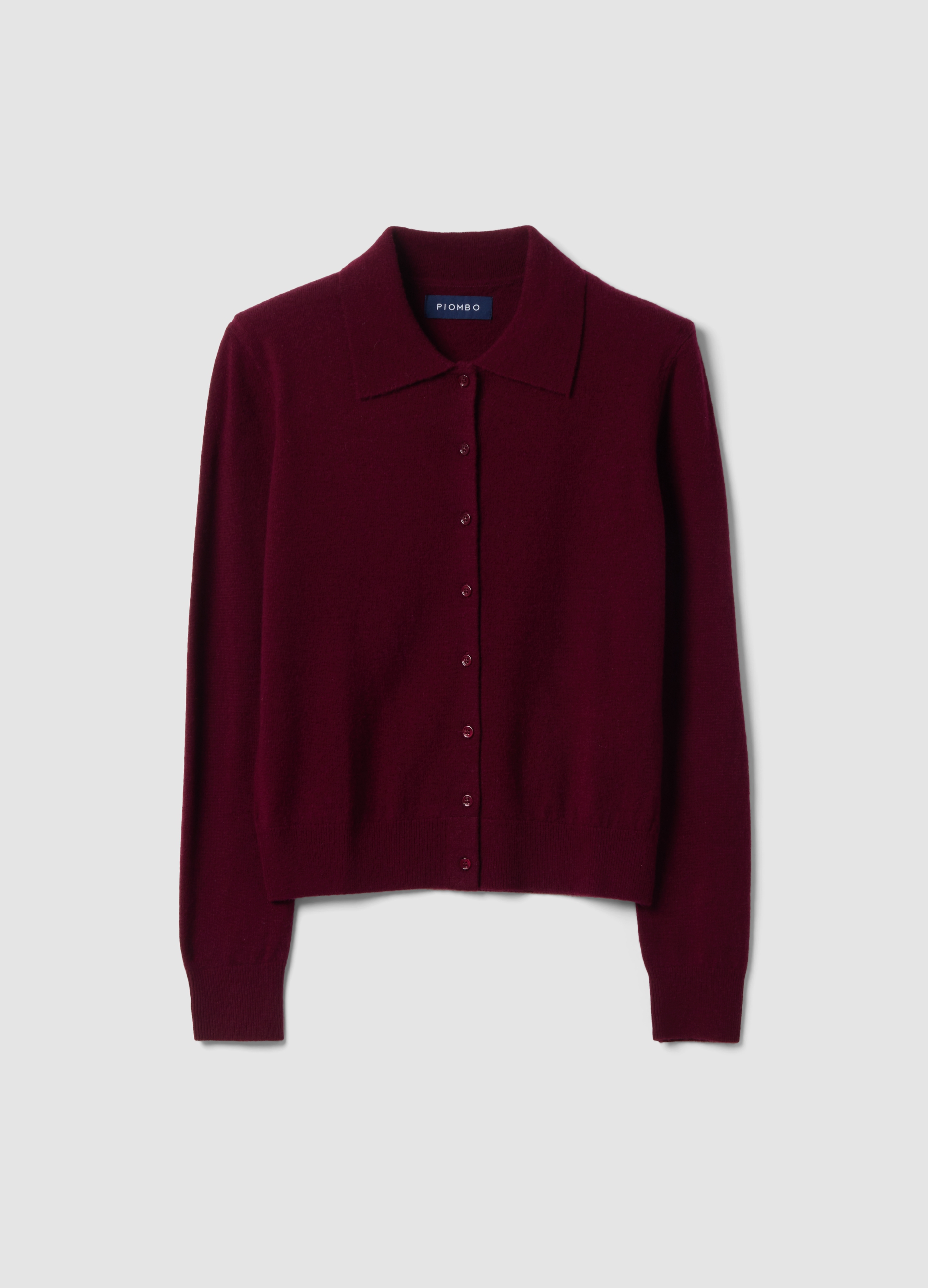 Piombo Contemporary, Cardigan Rosso In Pura Lana Con Colletto Polo Regular Fit, Donna, Rosso, Taglia: XL