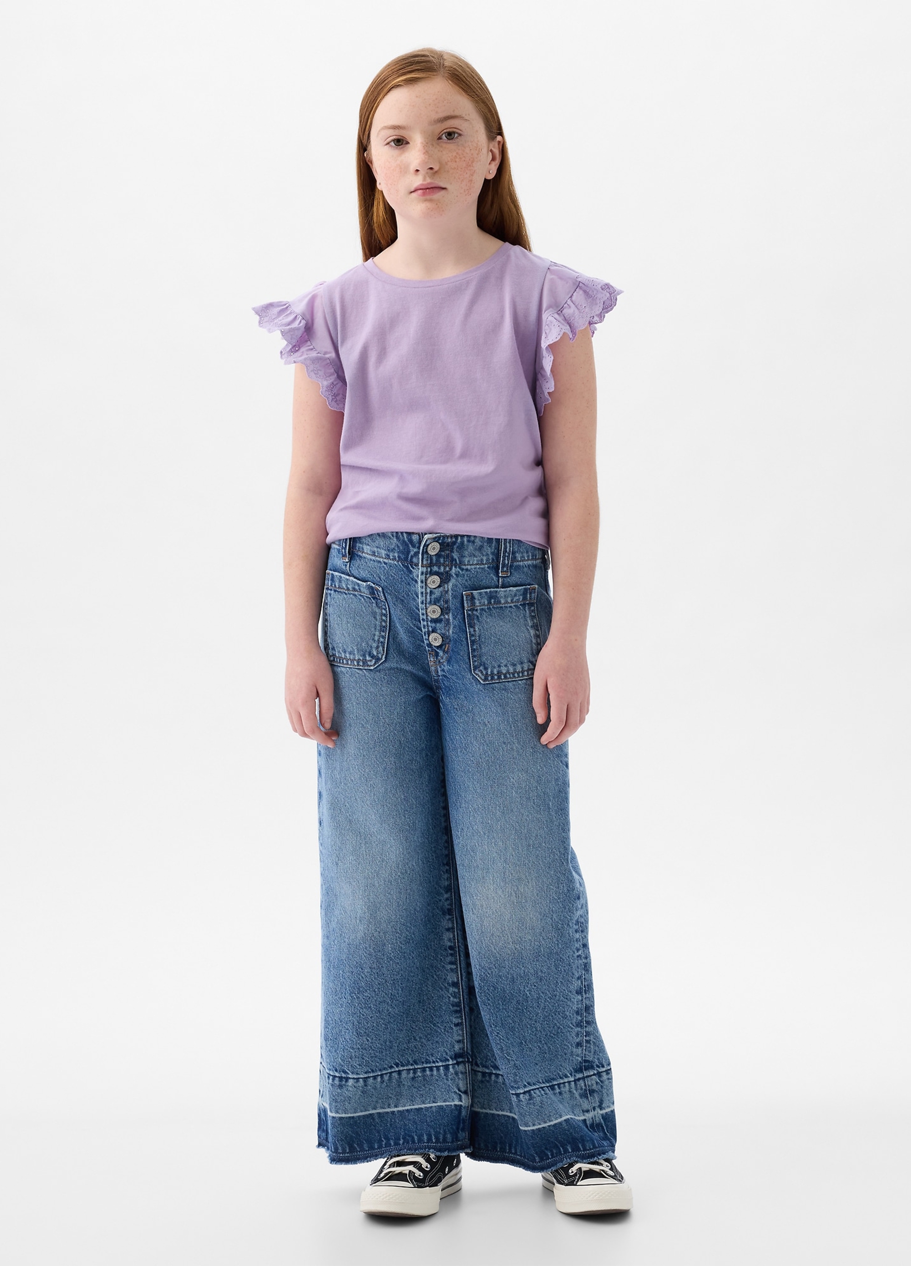 OVS, T-shirt In Cotone Con Volant Sangallo, Bambina, Viola, Taglia: XL/145-152