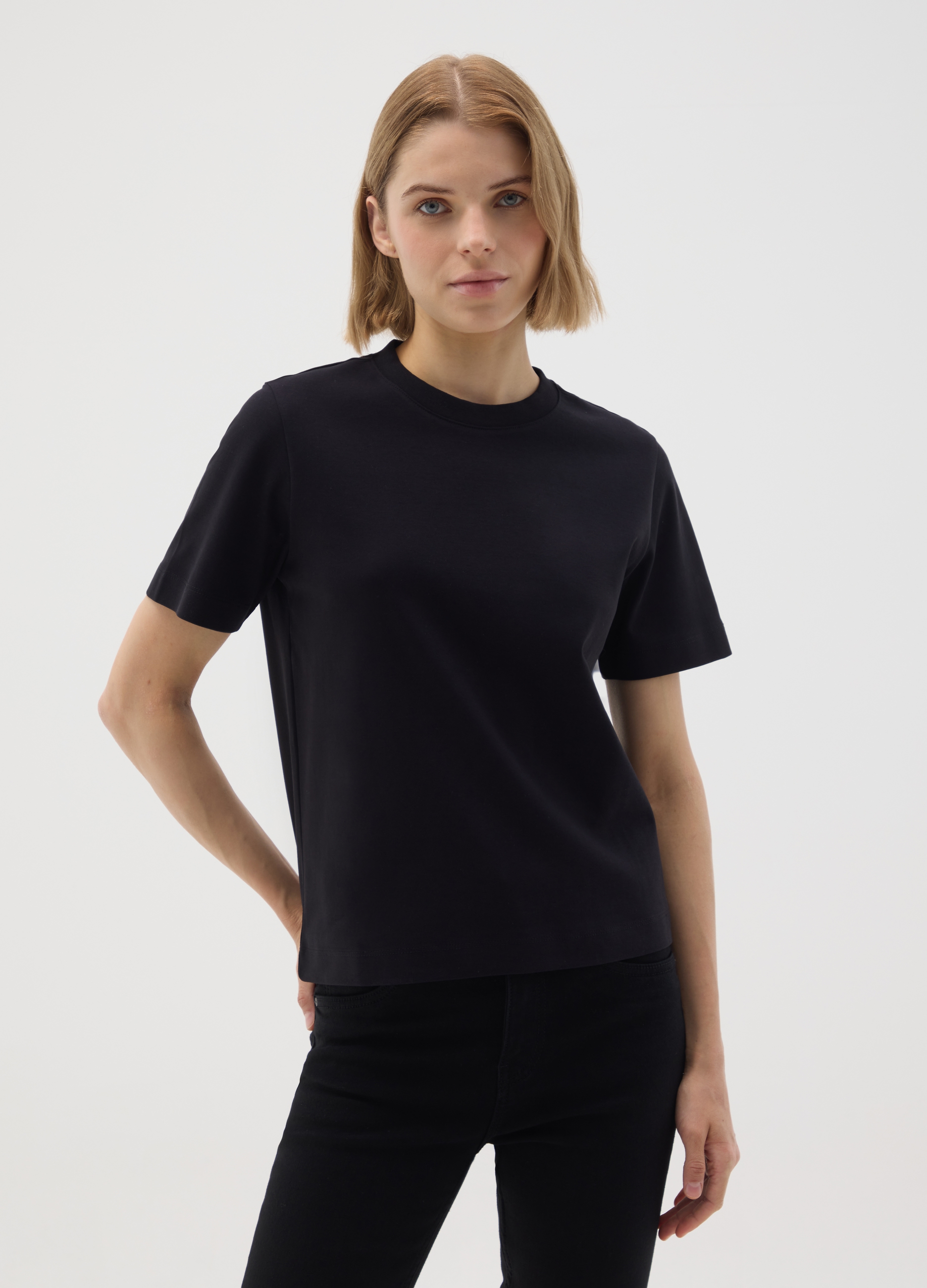 T-shirt In Puro Cotone Nero Regular Fit, Mujer, Gunmetal, Talla: 40