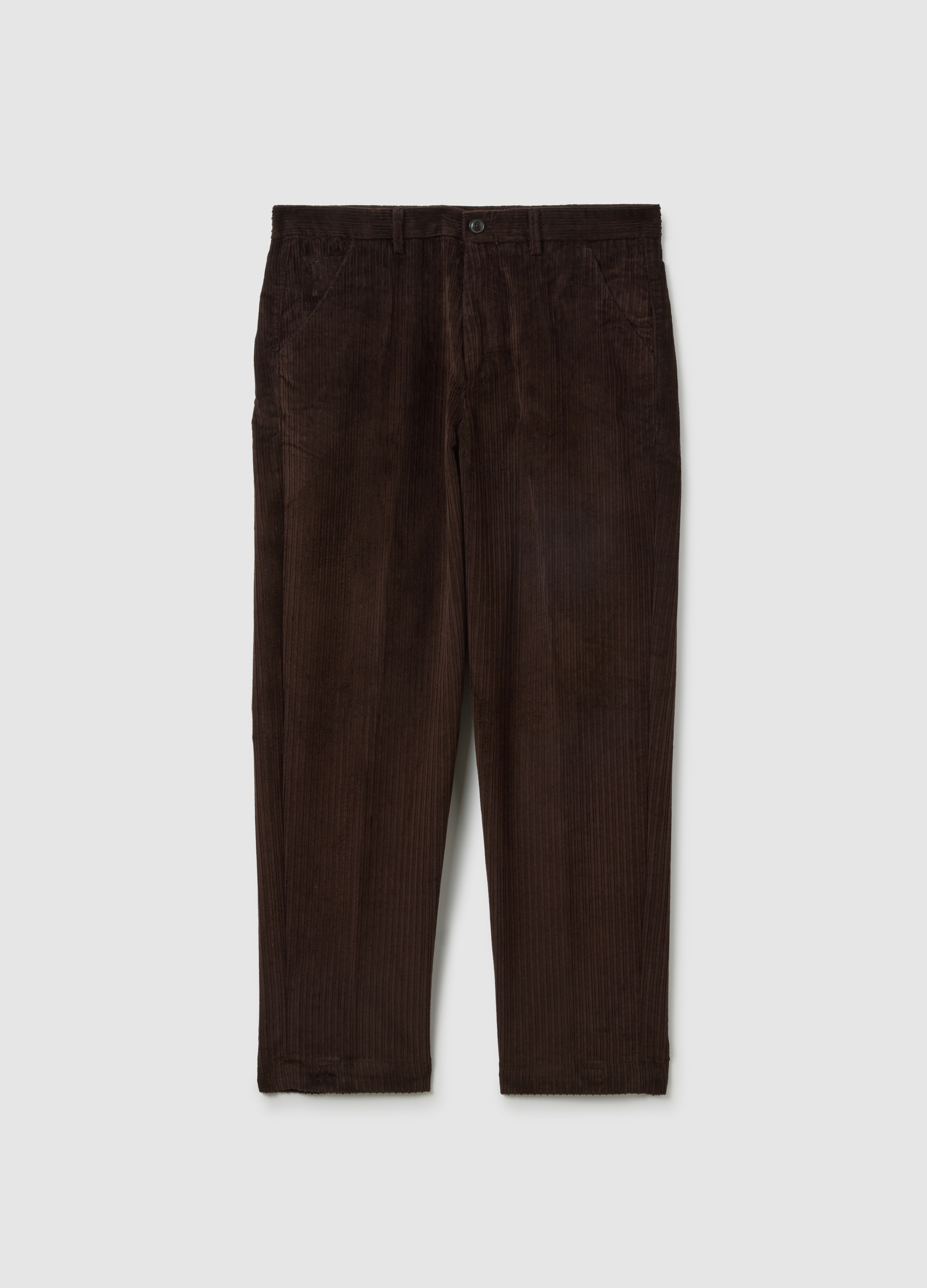 OVS, Pantalones Chinos Marrones En Mezcla De Algodón Acanalado De Ajuste Regular, Hombre, Marrón oscuro, Talla: 46
