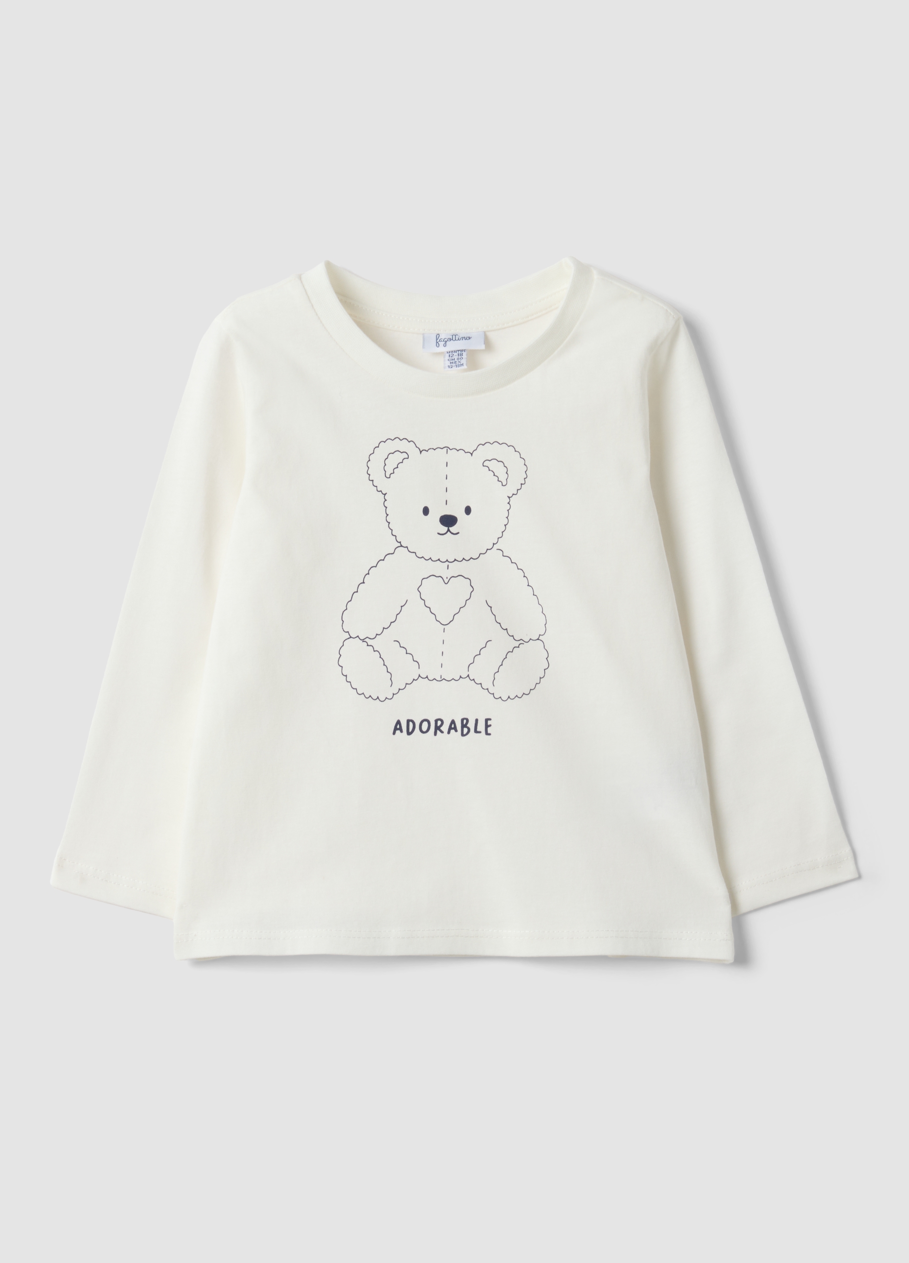 FAGOTTINO, Maglietta Bianca In Puro Cotone Organico Con Stampa Orsetto Per Bimba, Bambina, Bianco, Taglia: 30-36