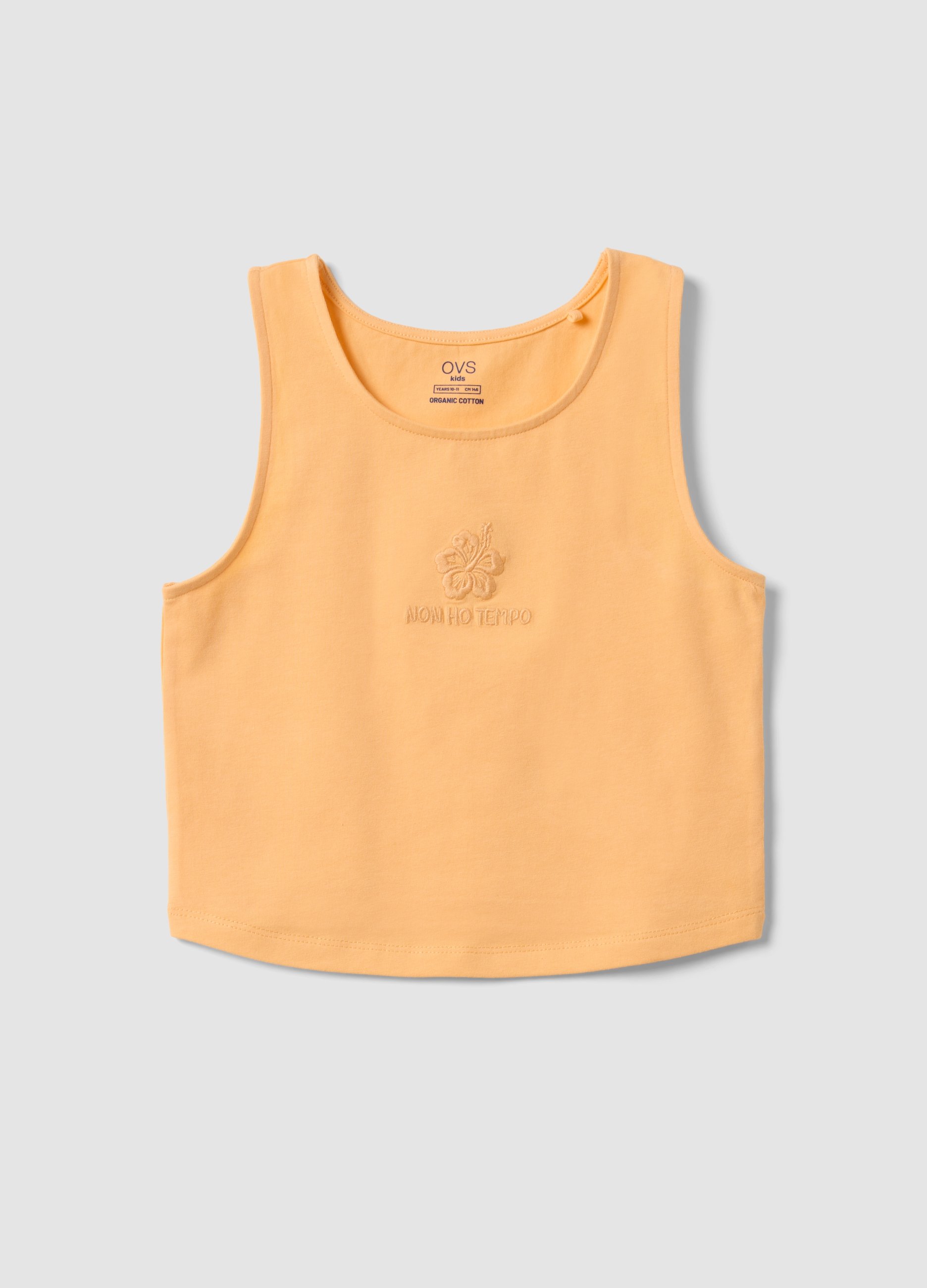 OVS KIDS, Canotta Fitted Arancione In Cotone Elasticizzato Da Ragazza Con Ricamo, Niña, Naranja, Talla: 10-11