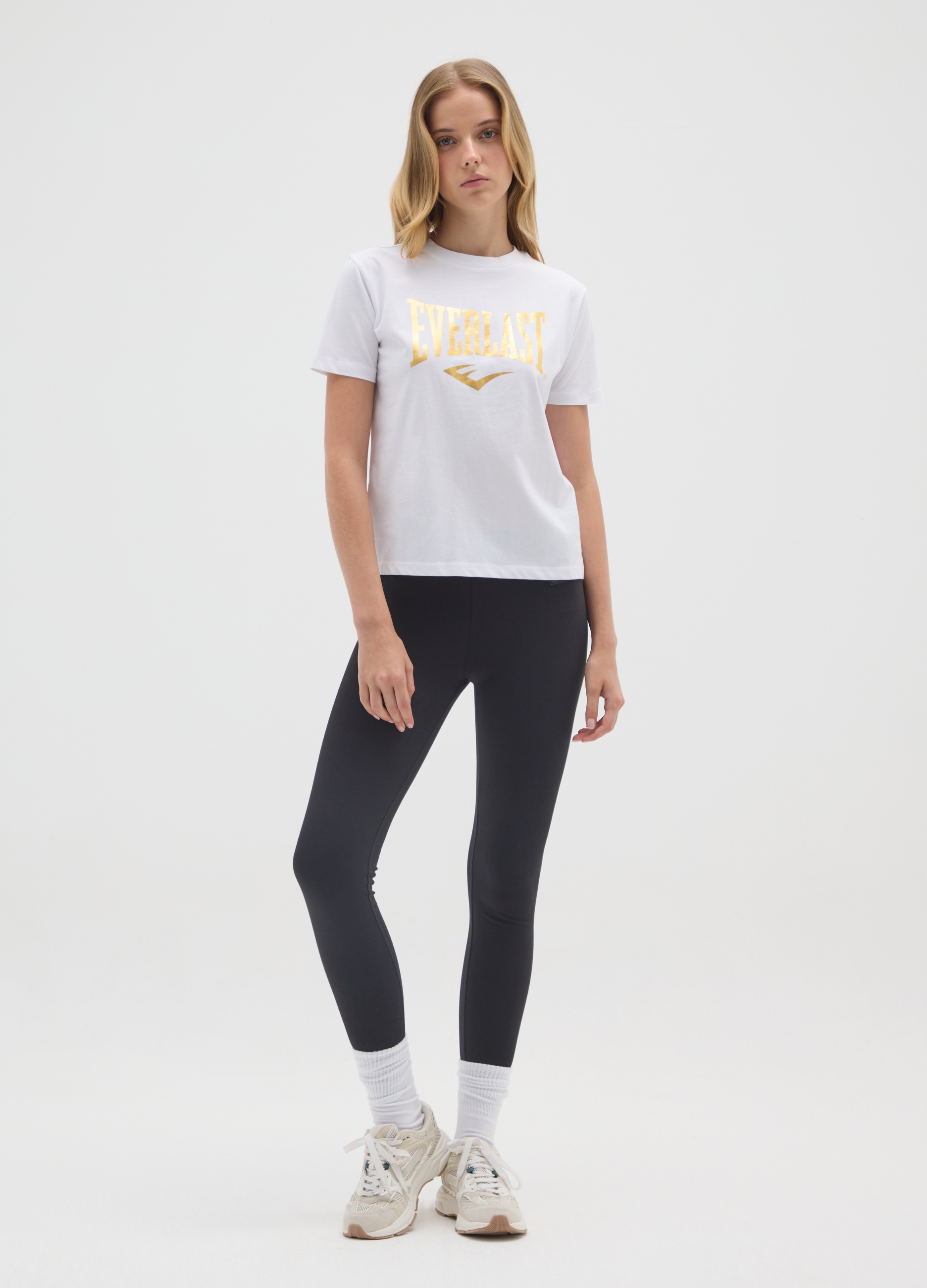 EVERLAST, Leggings In Cotone Elasticizzato Nero Regular Fit Everlast, Donna, Nero, Taglia: S