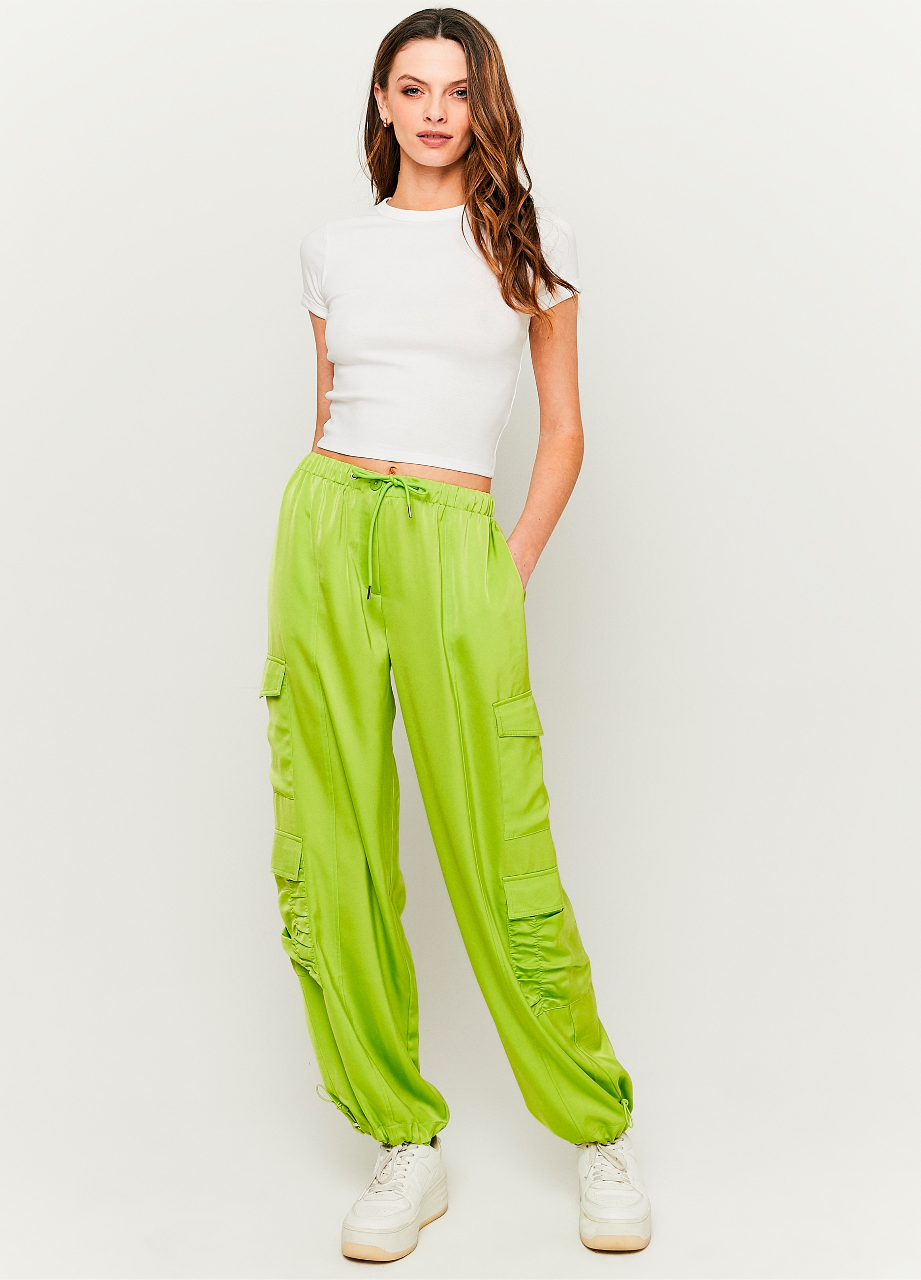 OVS, Joggers Cargo Efecto Raso, Mujer, Verde lima, Talla: S