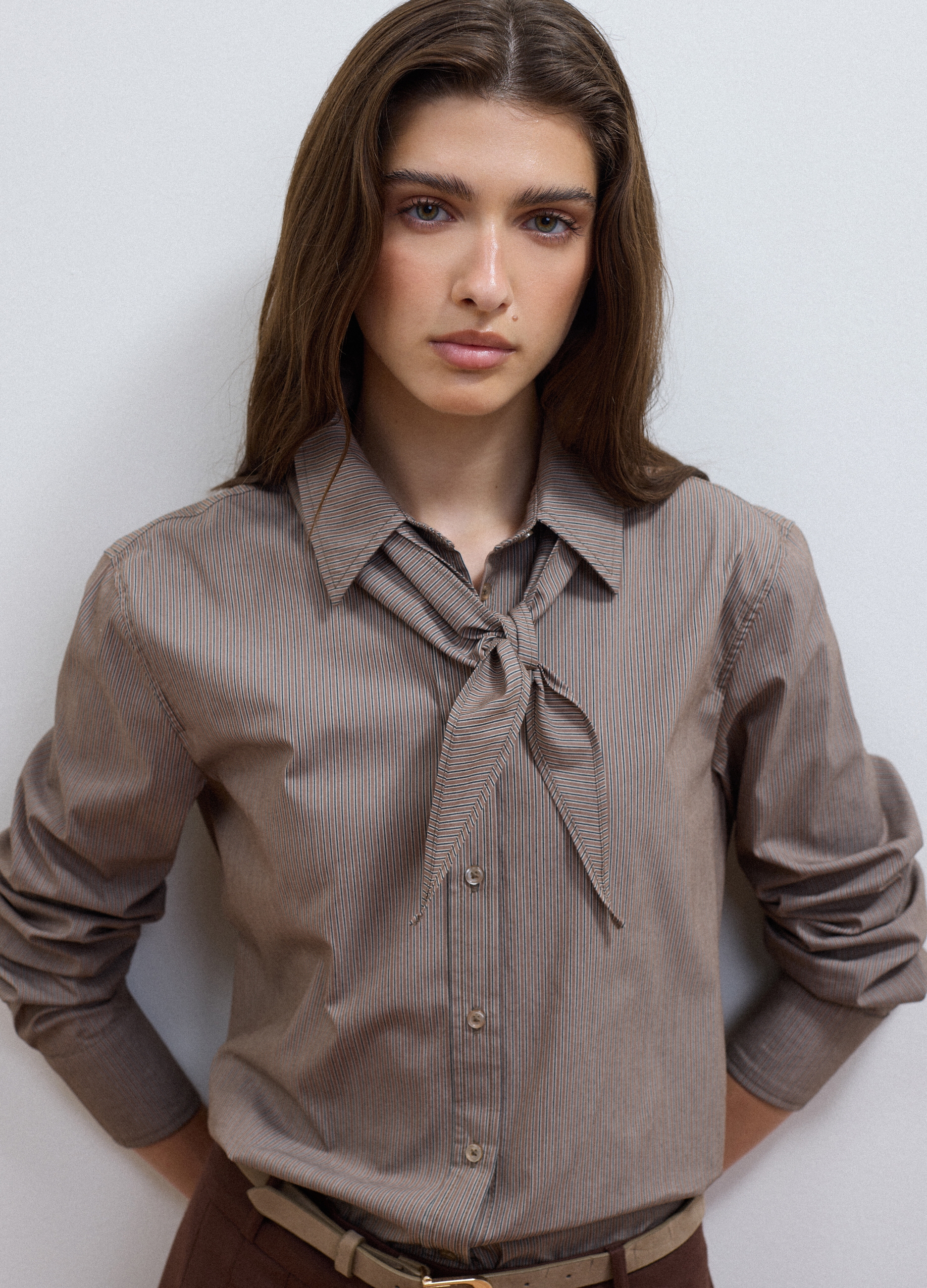 LES COPAINS, Camicia Multicolor In Cotone Elasticizzato Con Collo Foulard, Donna, Multicolor, Taglia: L