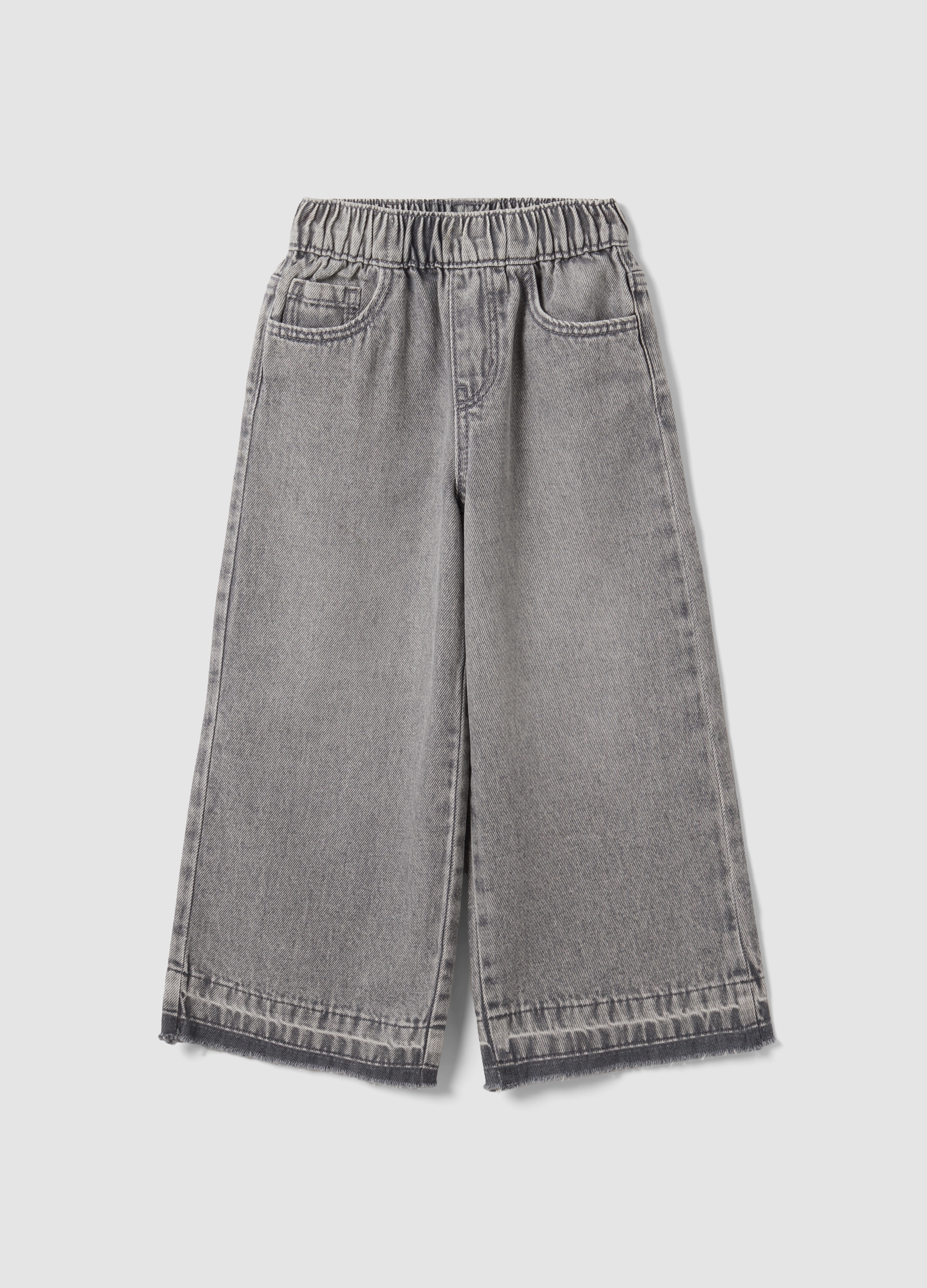 REPUBLIC OF DENIM, Jeans Grigi Wide Leg In Puro Cotone Con Vita Elasticizzata Per Bambina, Grigio, Taglia: 5-6