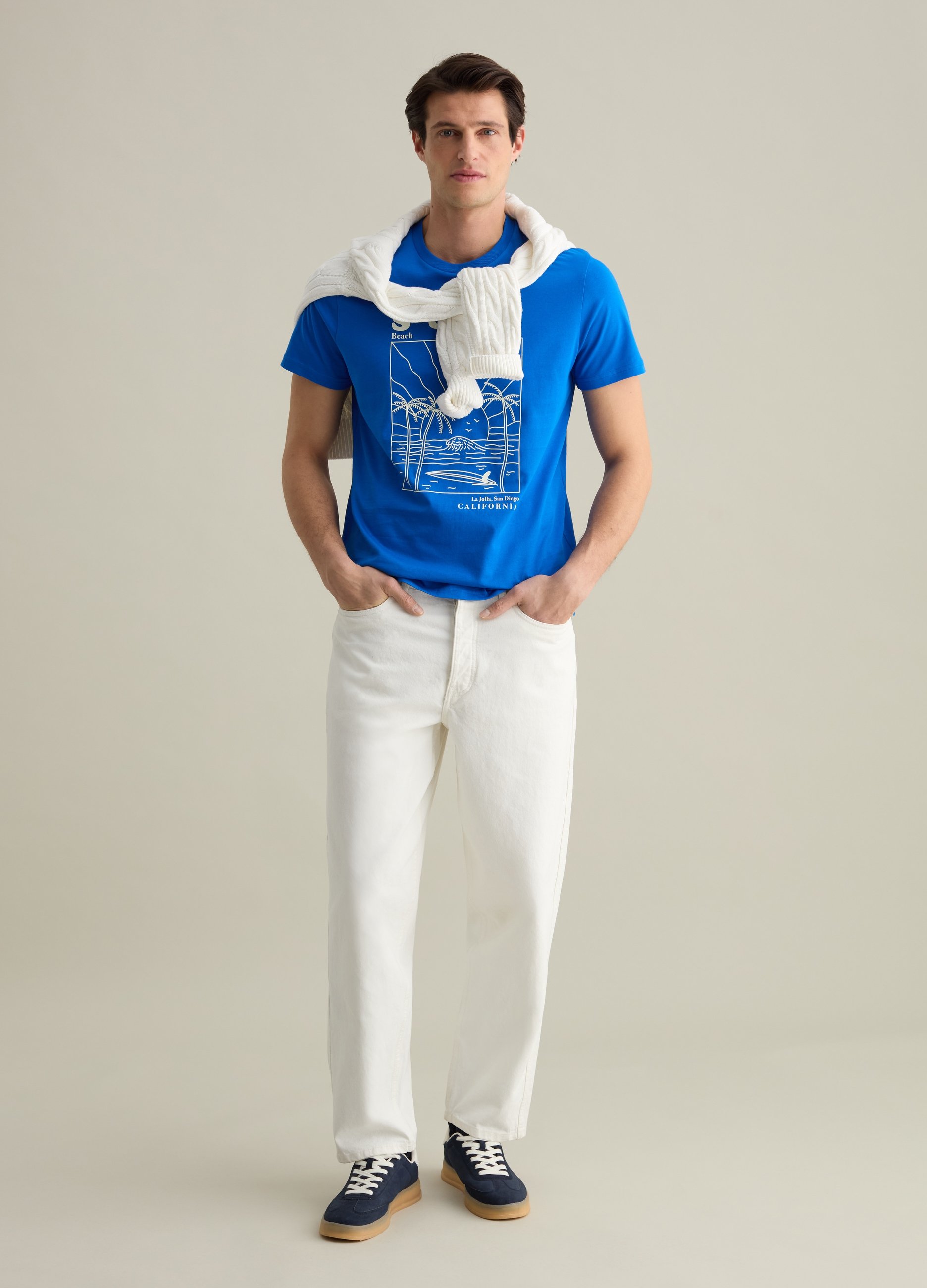 PIOMBO, T-shirt Blu Con Stampa Grafica California Surf, Uomo, Blu, Taglia: S