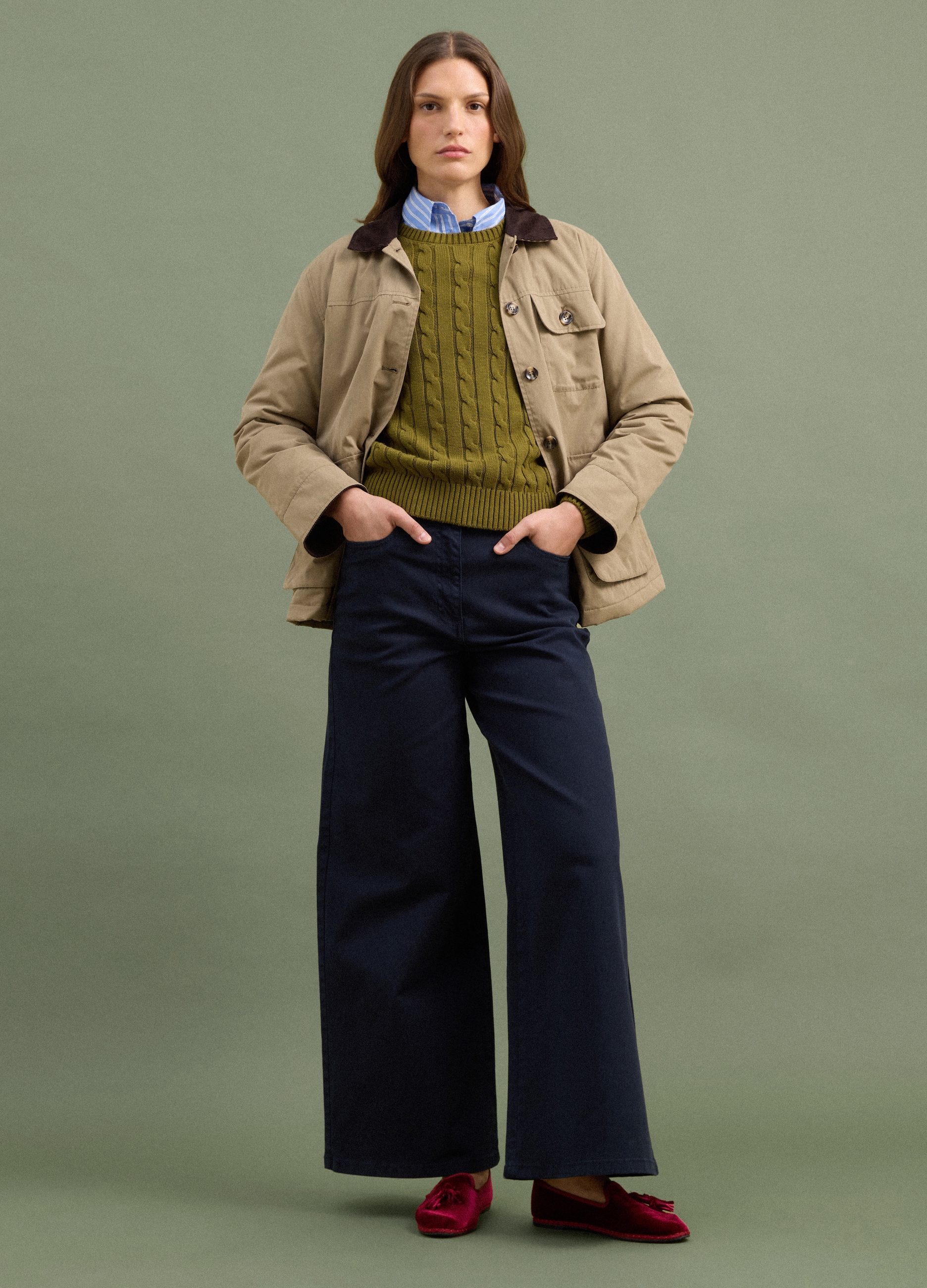 PIOMBO, Pantaloni Blu In Cotone Elasticizzato Wide Leg, Donna, Blu, Taglia: 42