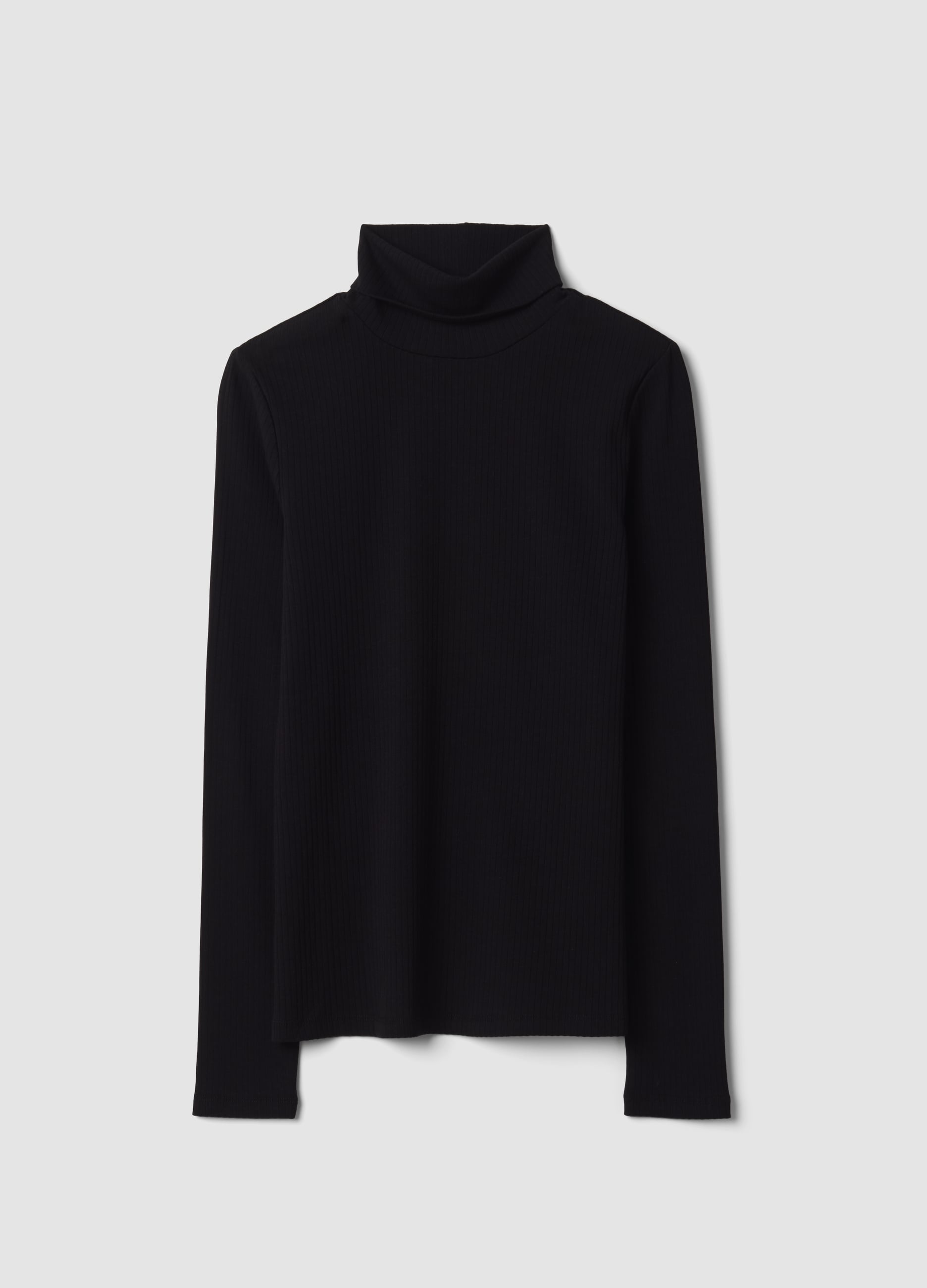 Piombo Contemporary, T-shirt Nera In Cotone Elasticizzato A Costine Girocollo Regular Fit, Donna, Nero, Taglia: XS