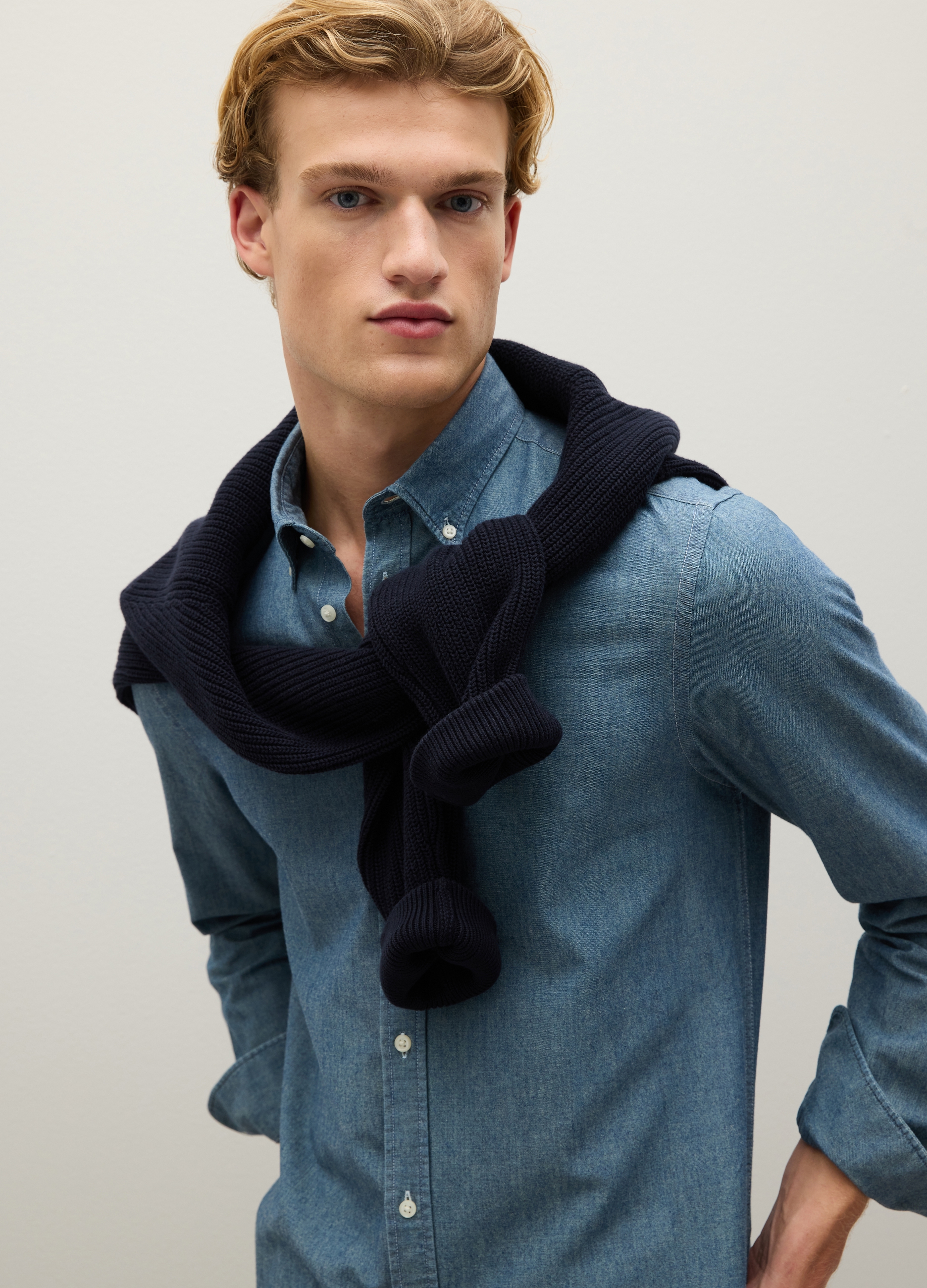 PIOMBO, Camicia Regular Fit In Cotone Chambray, Uomo, Blu, Taglia: XXL