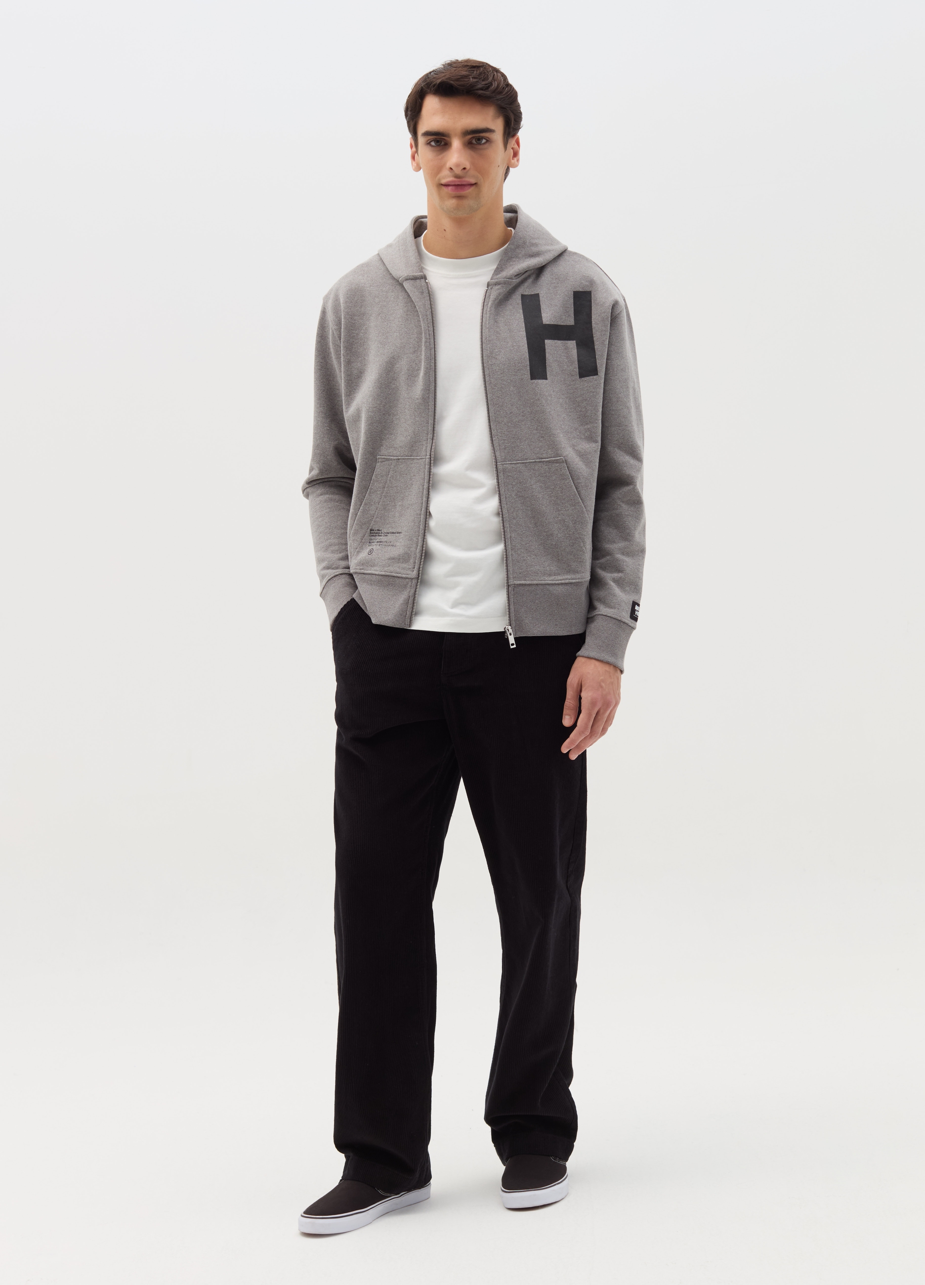 OVS, Sudadera Con Cremallera Con Capucha Y Estampado, Hombre, Gris jaspeado, Talla: XXL