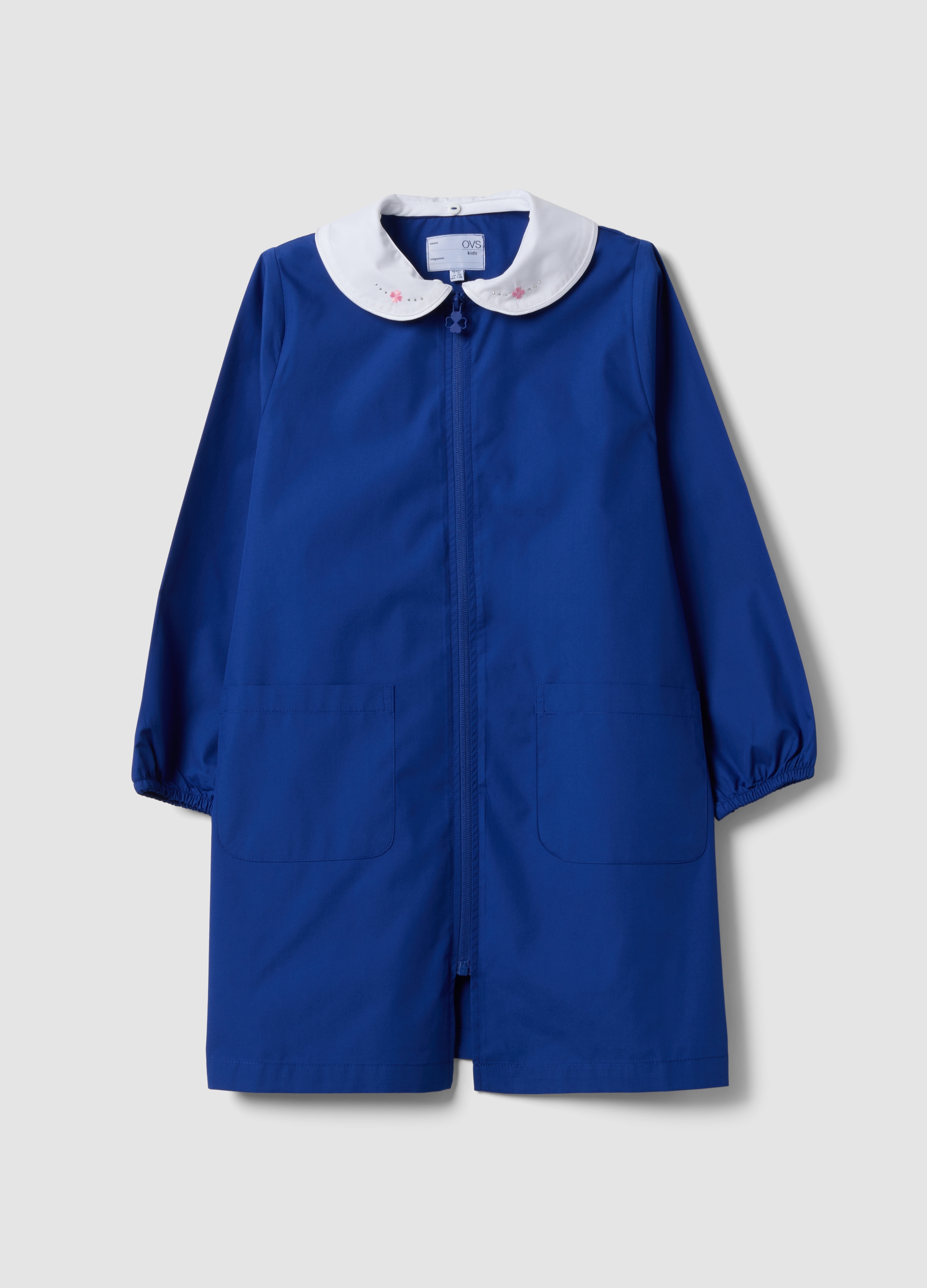 OVS KIDS, Grembiule Personalizzabile Blu Per La Scuola Con Dettagli Strass E Ricamo Floreale, Bambina, Blu, Taglia: 9-10