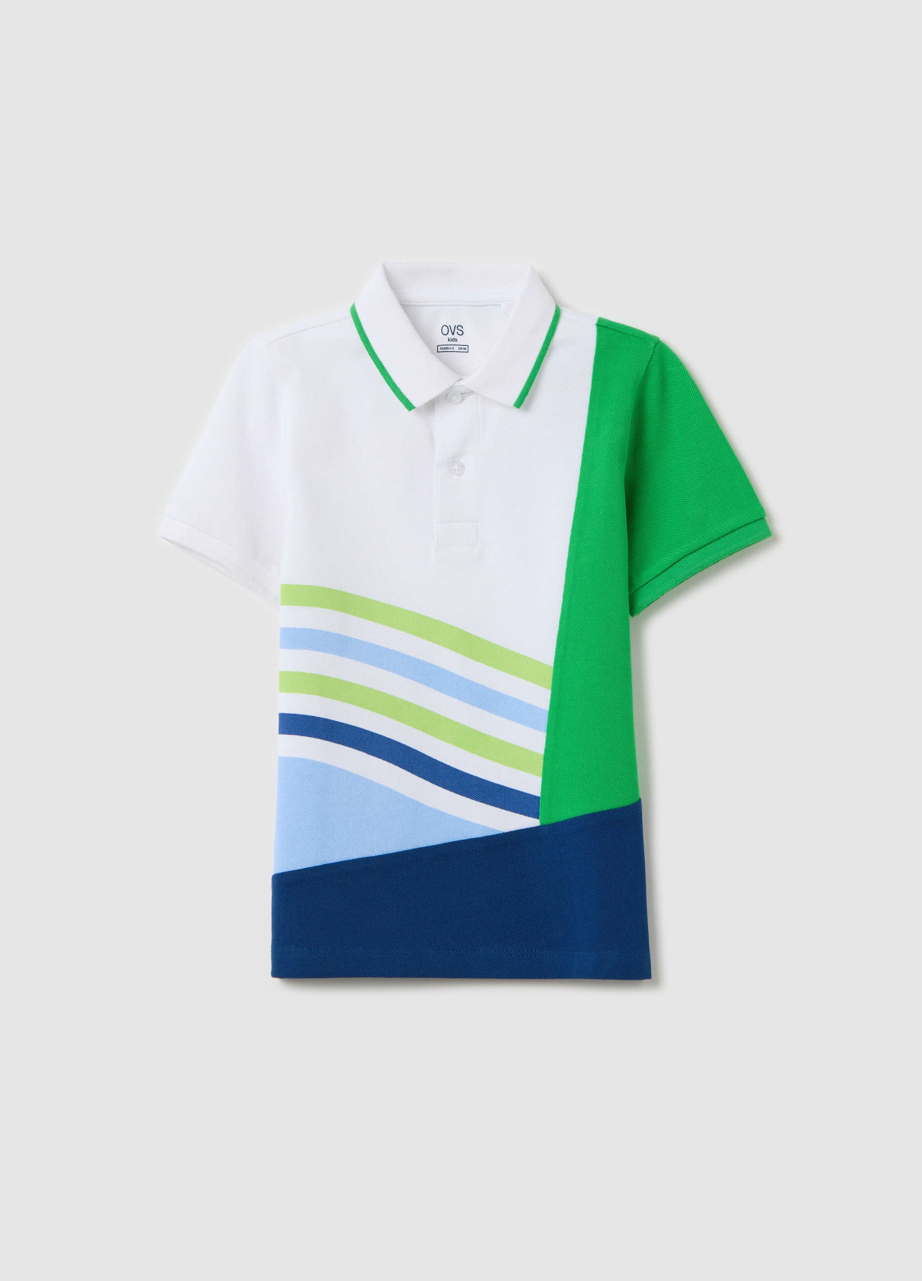 OVS, Polo Bianca In Piquet Con Stampa Color Block, Bambino, Bianco, Taglia: 3-4