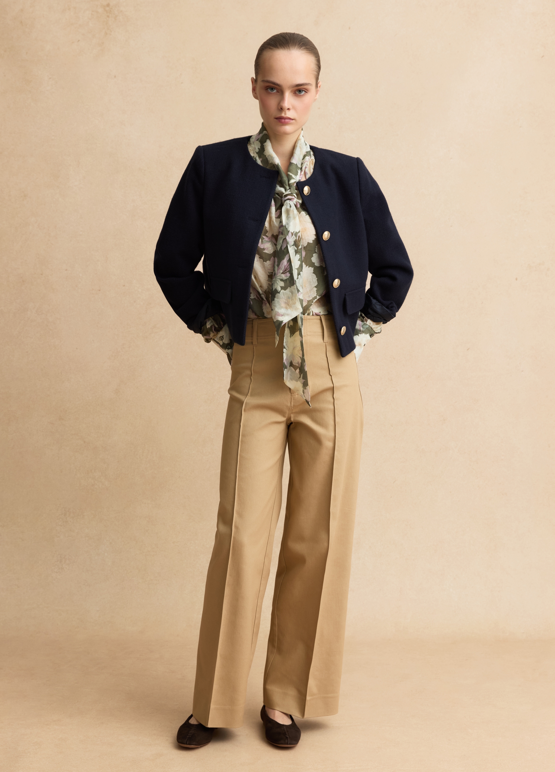 LES COPAINS, Pantalones Rectos De Mezcla De Algodón Beige Regular Fit, Mujer, Beige Oscuro, Talla: 44