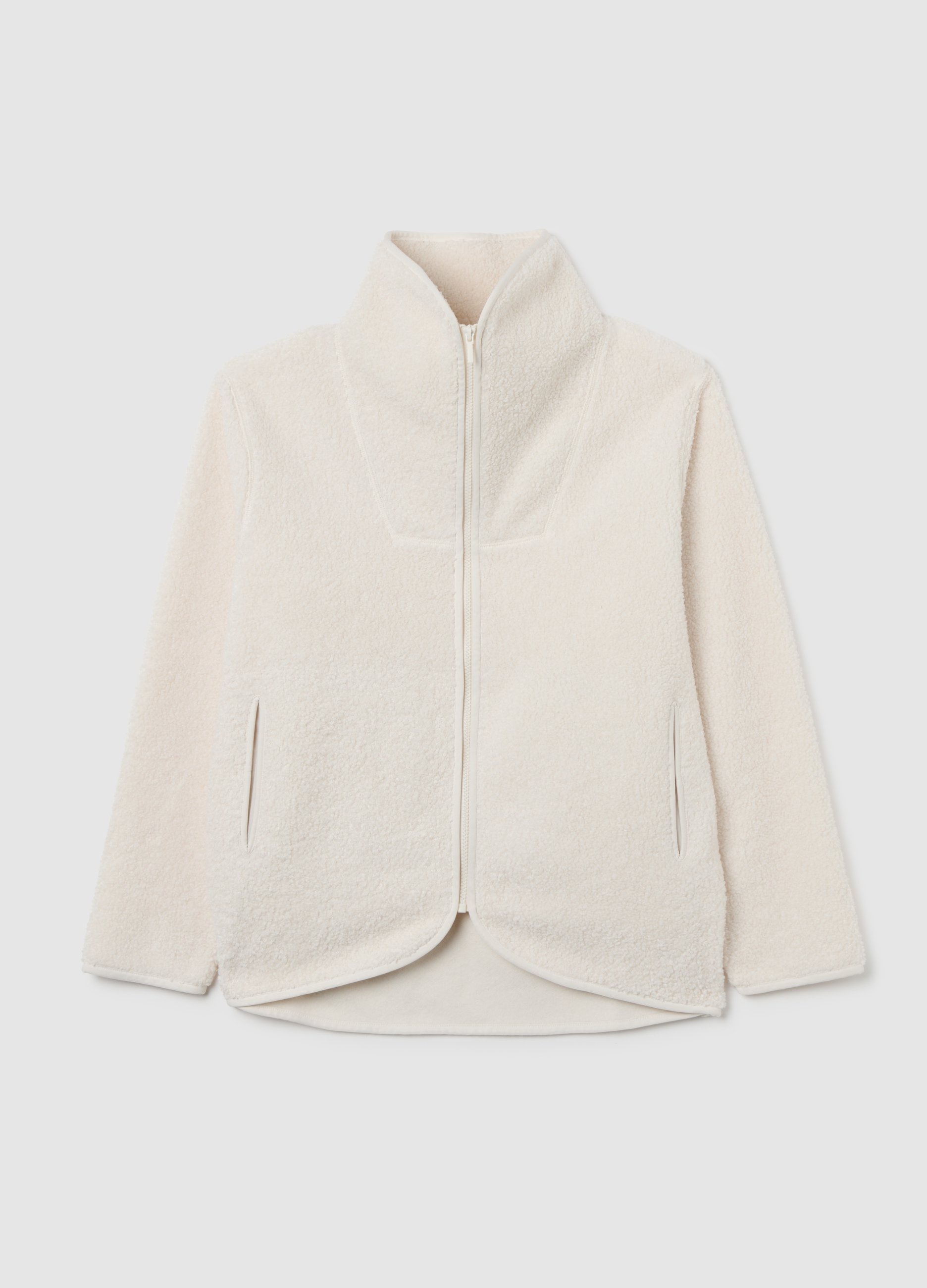 Sudadera Blanca Regular Fit Con Cremallera, Mujer, Blanco óptico, Talla: 36