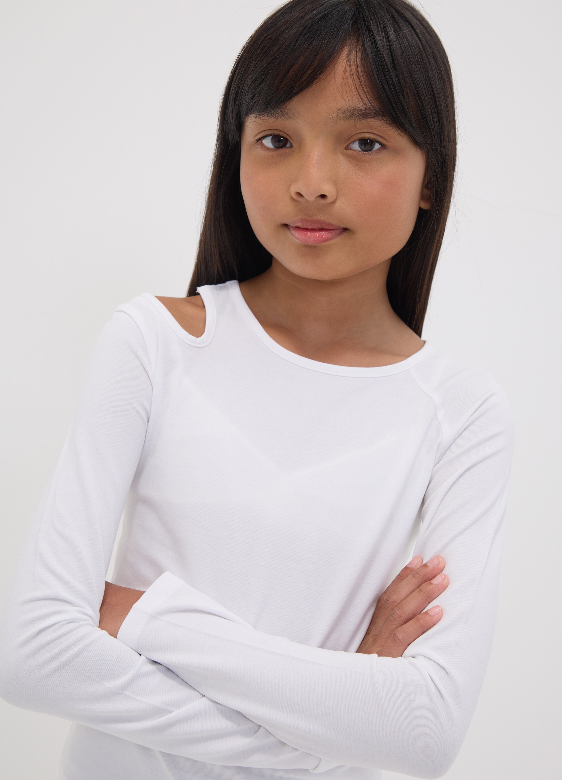 OVS KIDS, T-shirt Bianca In Cotone Organico Elasticizzato Con Cut-out Per Ragazza, Bambina, Bianco, Taglia: 11-12