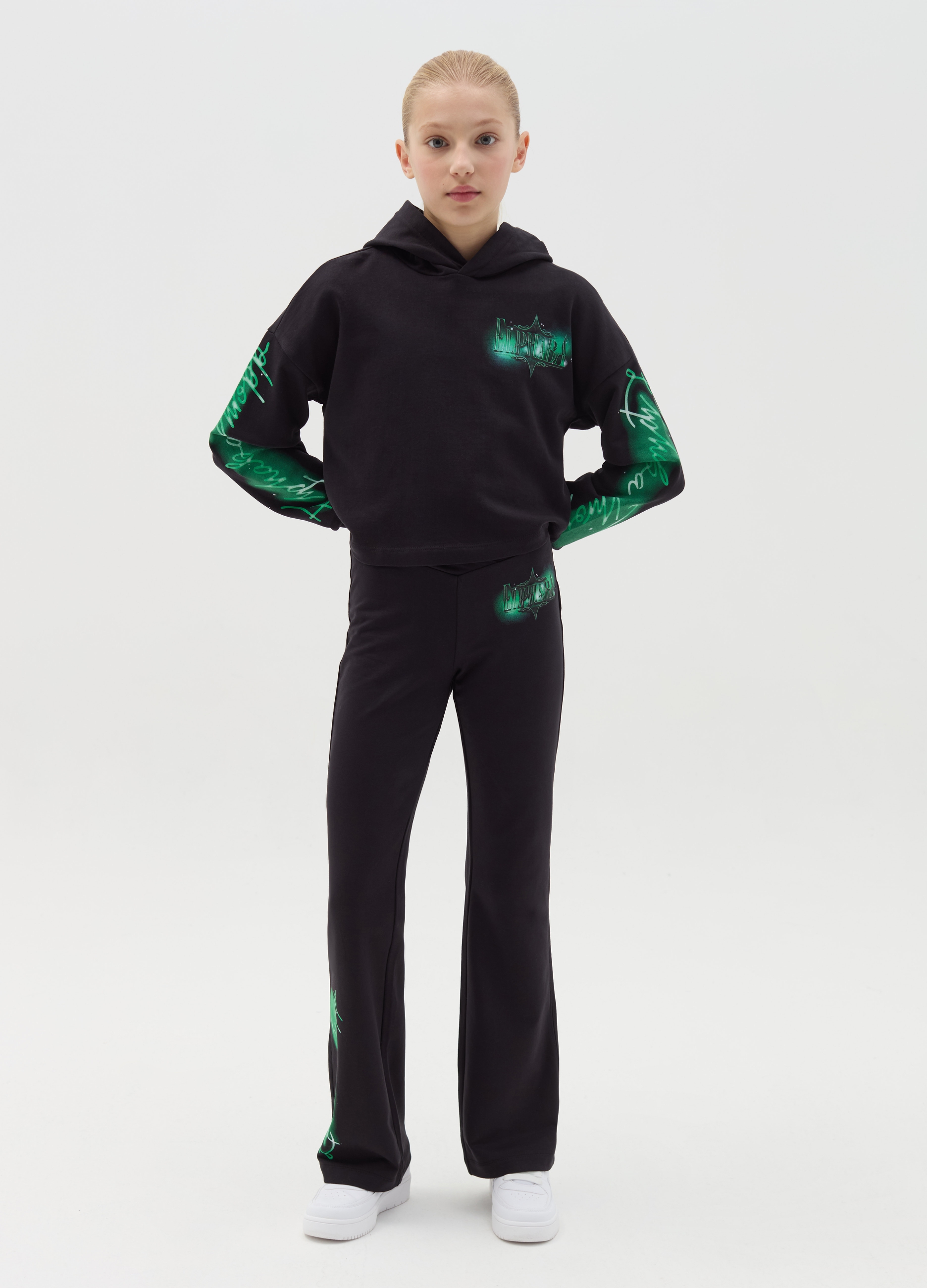 OVS, Leggings Flare Fit Con Stampa Wicked, Bambina, Nero, Taglia: 10-11