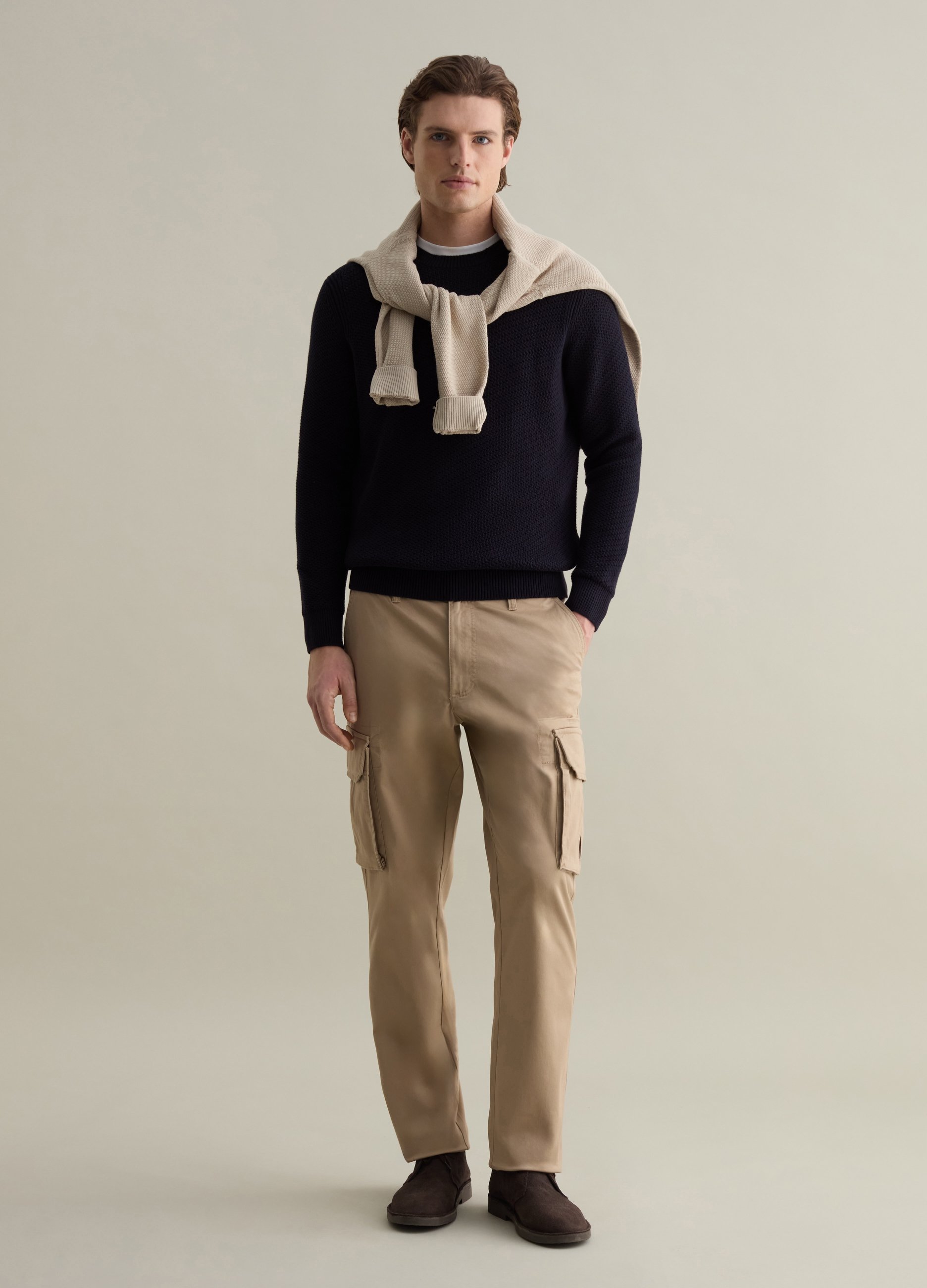 PIOMBO, Pantalone Cargo In Cotone Stretch, Uomo, Beige, Taglia: 46