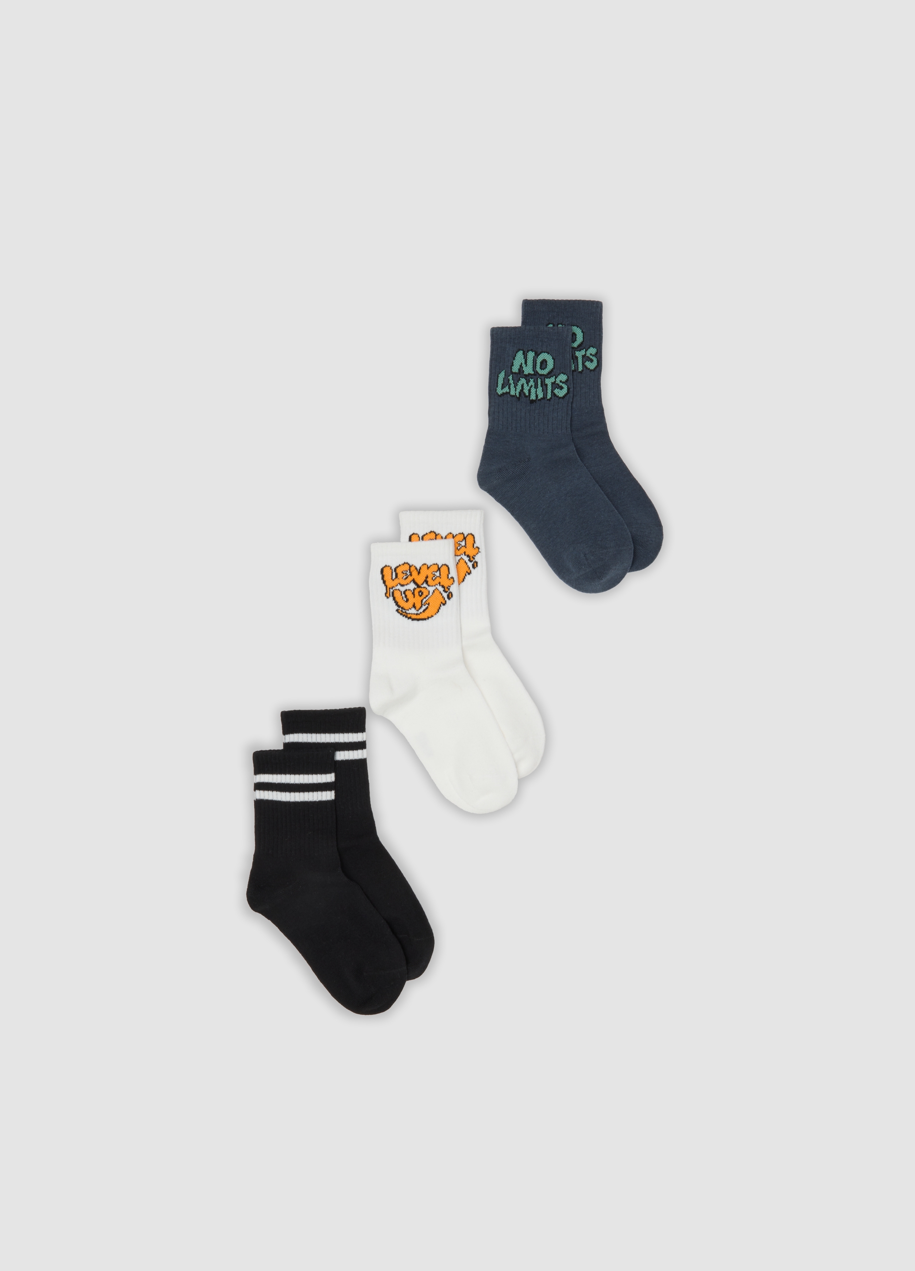OVS KIDS, Tripack Di Calze Corte Multicolor In Cotone Organico Elasticizzato Per Bambino, Multicolor, Taglia: 40/42