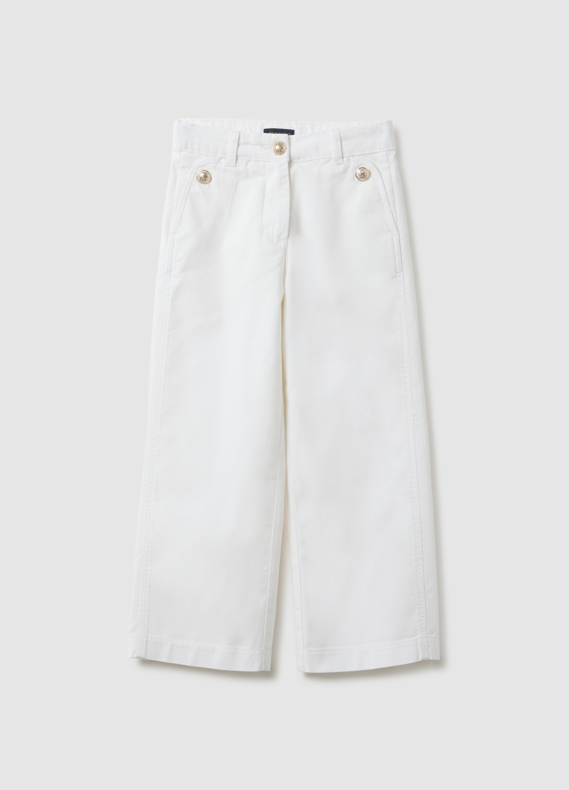PIOMBO KIDS, Pantalones Rectos Blancos De Algodón Y Lyocell Para Niña - Ajuste Regular, Niña, Blanco óptico, Talla: 8
