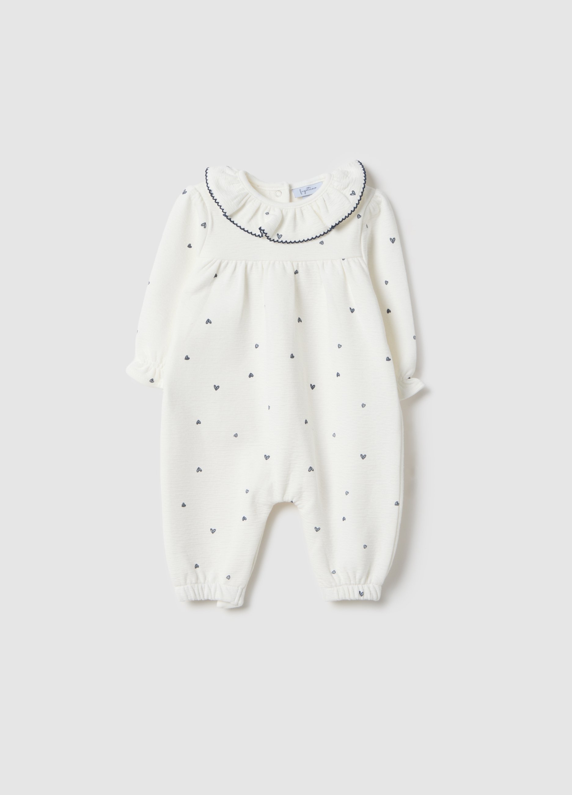 FAGOTTINO, Tutina In Misto Cotone Bianca Da Neonata Regular Fit Con Collo A Volant, Bianco, Taglia: 3-6